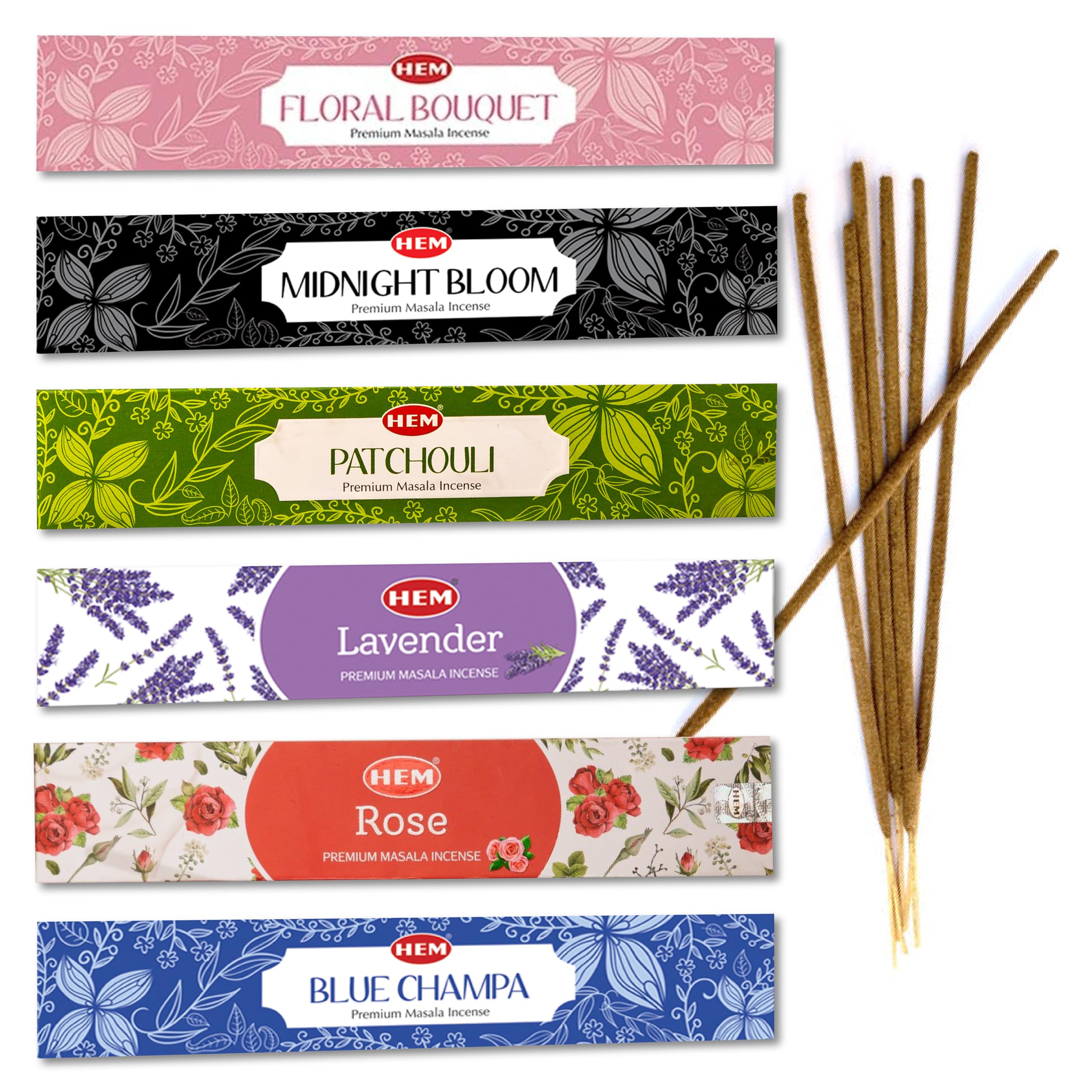 Hem Assorted Incense Sticks Variety 6 Incense Sticks Packs x 15 GMS-Aromatherapy Incense for Calm, Inscents Stick Gift Set, Perfect for Meditation and Relaxation (Hem Floral Series)