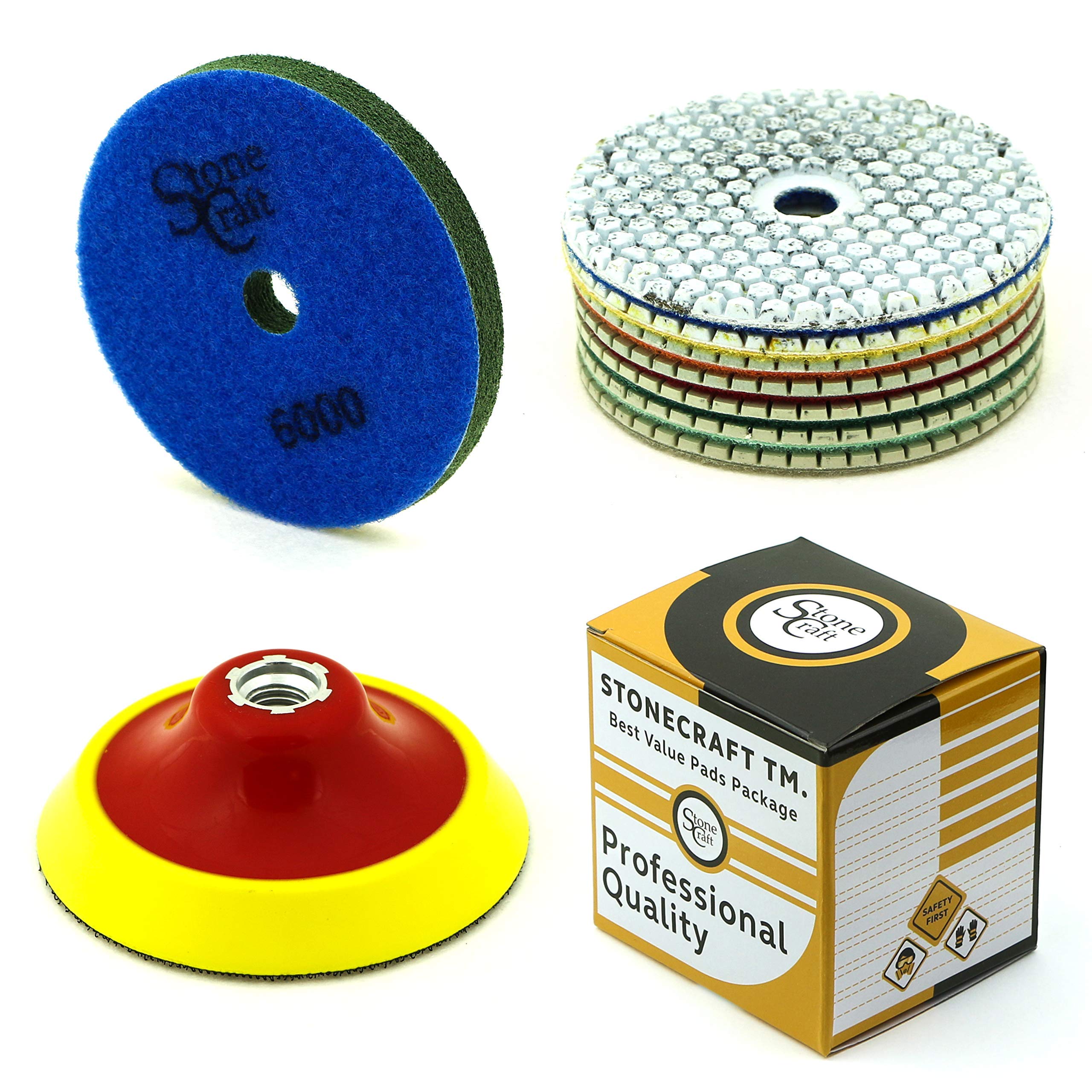 14-tlg. Diamant Polierpads Set 100mm - Für Marmor, Granit & Beton Mit M14 Gewinde