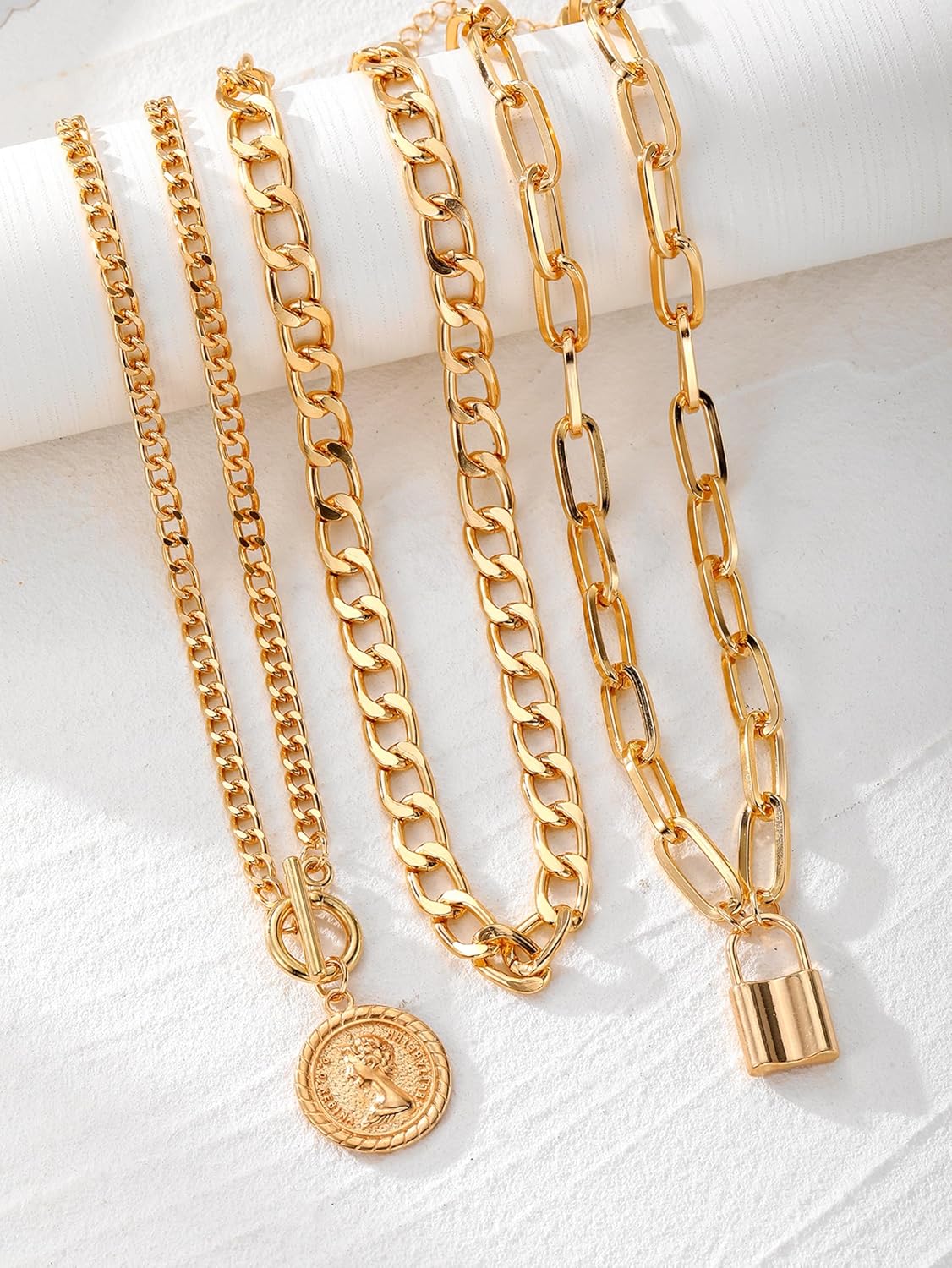 Gold Layered Necklaces for Women Chunky Stacked Necklaces for Women Trendy Retro Coin Pendant Necklace Womens Multilayer Chain Necklaces Fashion Jewelry Gifts - Image 4