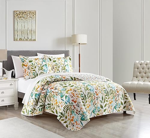 Miniatura 2 de Chic Home Shea - Juego de edredón de 2 piezas reversible pintado a mano con estampado floral, funda de almohada incluida, individual, multicolor