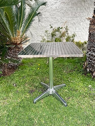 Miniatura 7 de BTEXPERT Mesa cuadrada de restaurante plateada para interiores y exteriores, de 23.75 pulgadas, para patio, muebles de aluminio de acero inoxidable
