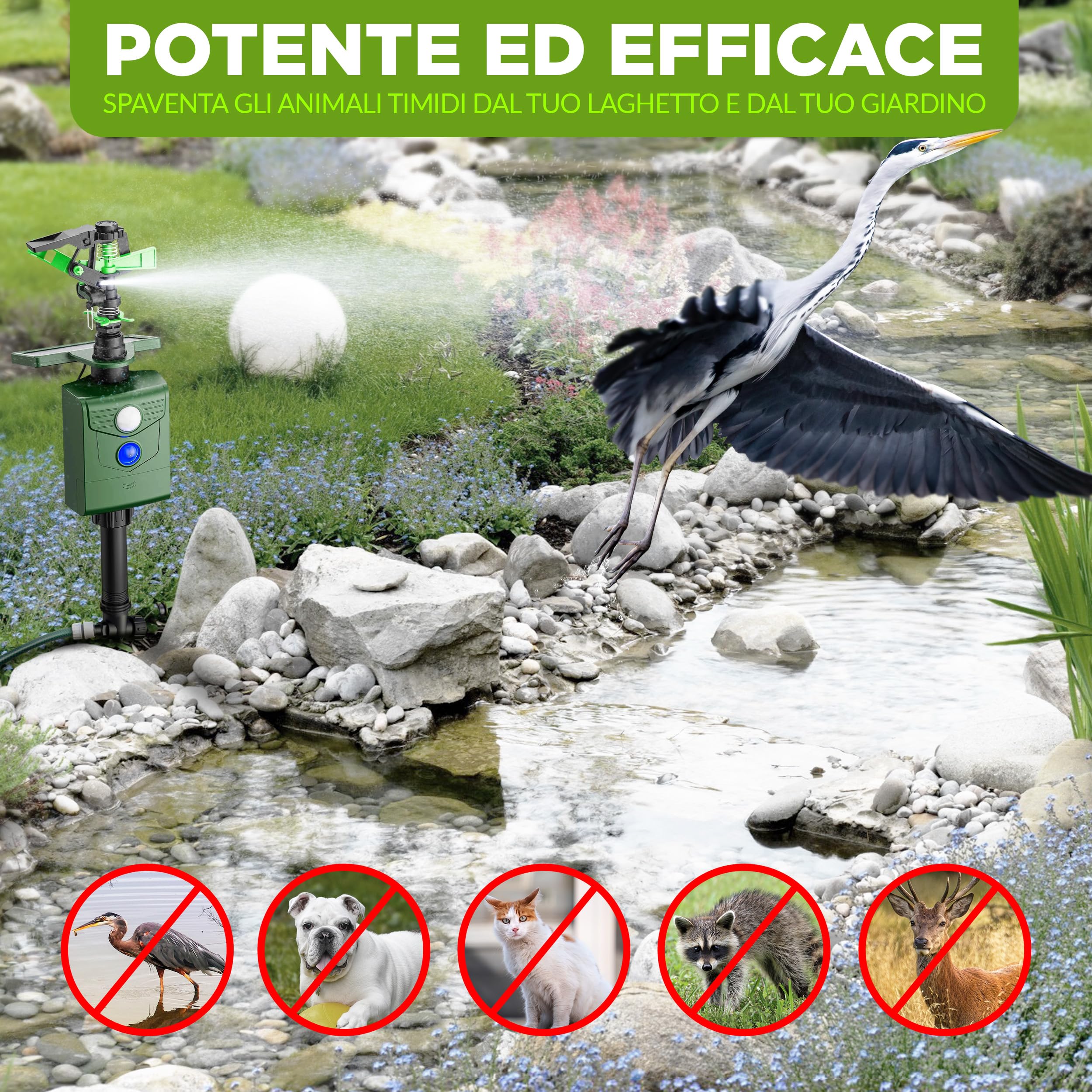 ISOTRONIC® Jet d'acqua Plus Light Dissuasore per animali a energia solare, a energia solare, repellente per cani e gatti, spaventatore per uccelli e aironi per giardino, rilevatore di movimento