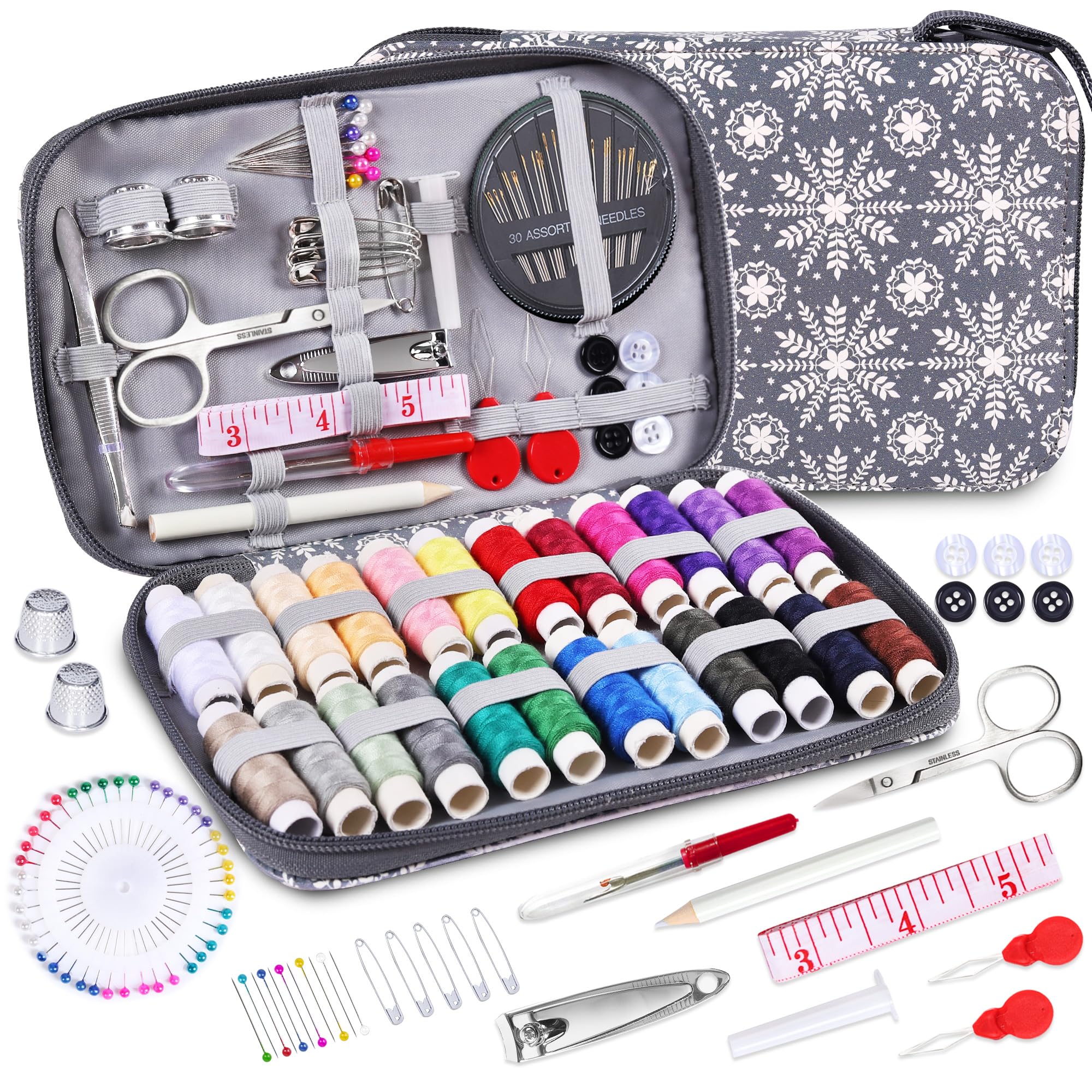 Sewing Kit with Flower Case, Complete Threads and Needles Set, Basic Sewing Accessories 24Pcs Thread Spool for Adults DIY