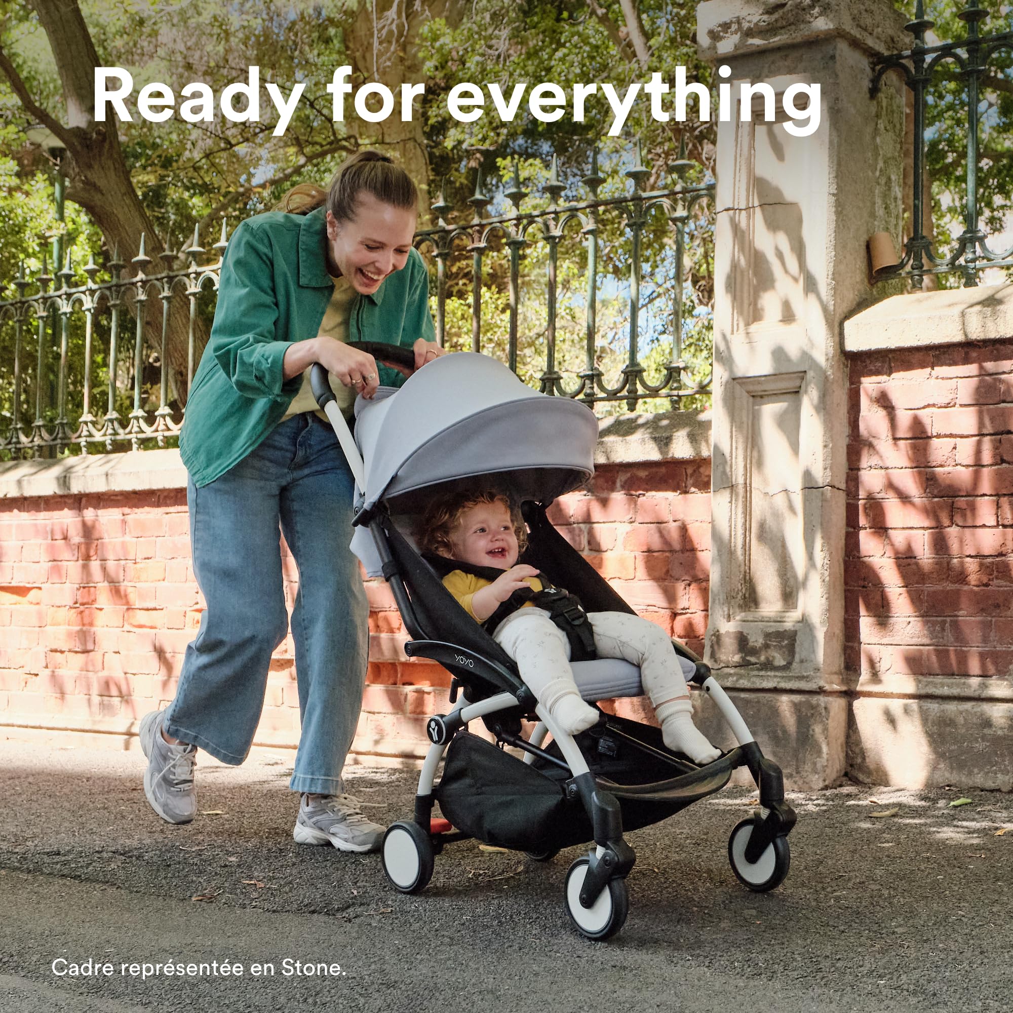 Poussette Stokke YOYO3 6+ - Cadre blanc + pack couleur 6+ olive + capote - Pliage facile, légère et compacte - Compatible bagage cabine