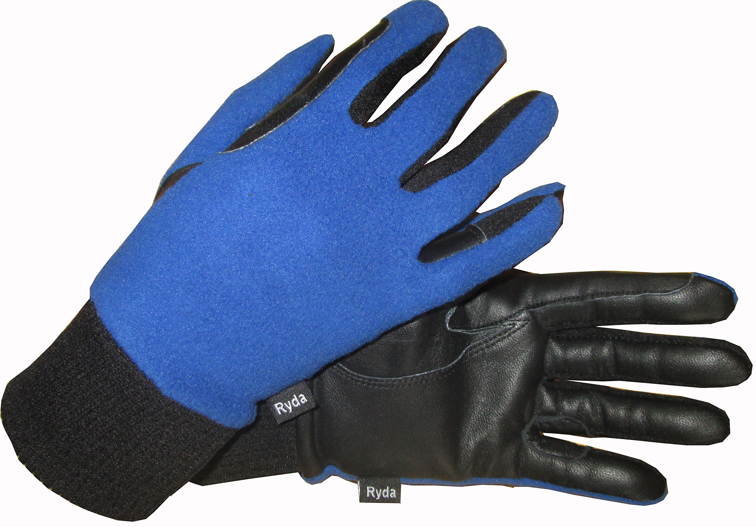 Ryda Childrens Winter Fleece Backed Leather Horse Riding Gloves (Royal Blue, Large)