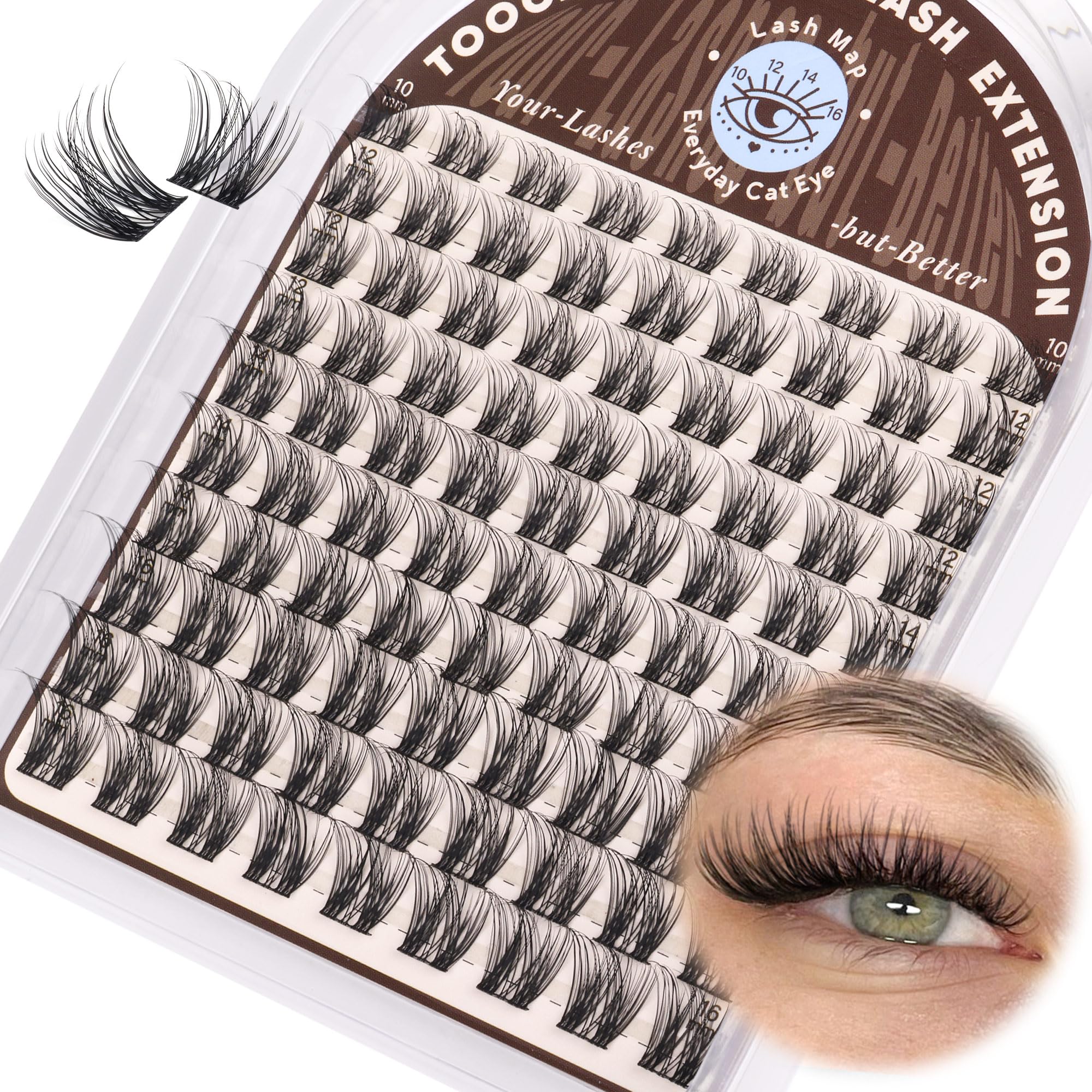 Photo 1 of TOOCHUNAG Natural Lash Clusters Wispy Eyelash Clusters D Curly Volume Individual Lashes 10-16MM Cluster Eyelash Extensions DIY Lash Extension Thin Band Soft False Lashes Clusters