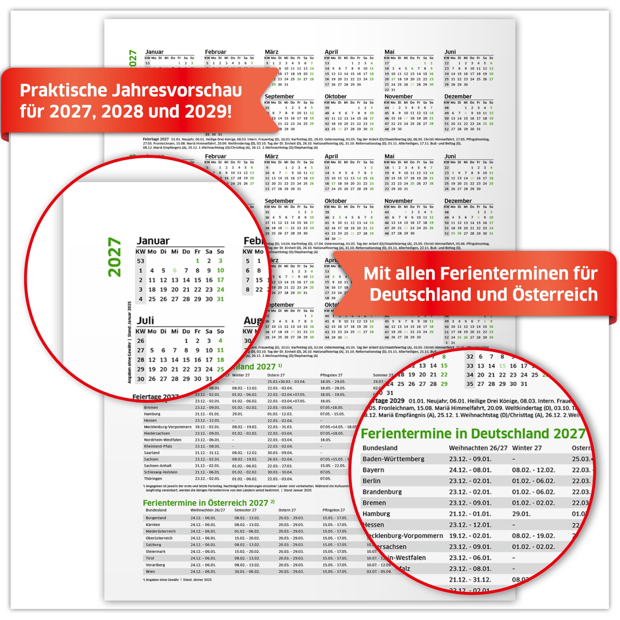 PRIMUS PRINT Belegungsplan 2026+2027 Personalplan Urlaubsplaner Dienstplan | für Firmen, Hotels, Gastronomie, bis zu 30 MA/Tische/Buchungen, inkl. Feiertage und Ferien - 210x295mm - (3x 2027)