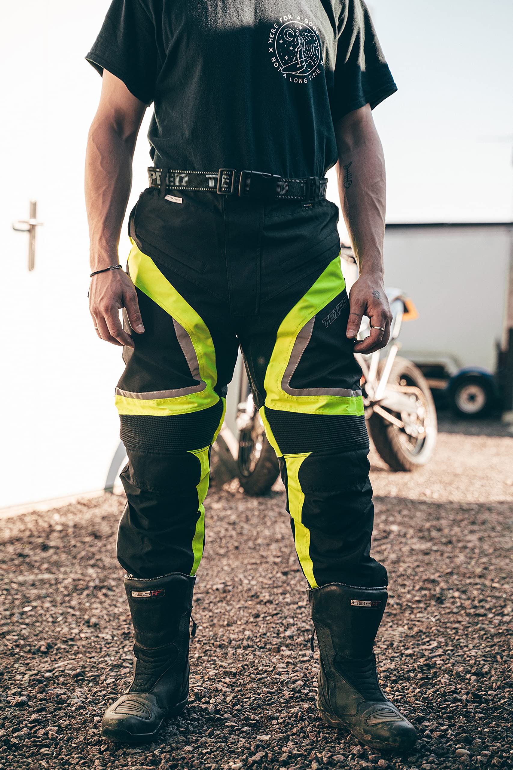 Texpeed Motorcycle Biker Trousers Mens Motorbike Waterproof Textile Cordura Pants With Protective CE Armour (EN 1621-1) Yellow Hi Vis - 42W / 30L — view 3