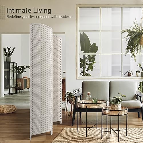 Vista 2 de Sorbus Divisor de habitación de 4 paneles de 6 pies de alto, pantalla de privacidad, paneles dobles extra anchos con bisagras, diseño de malla Beige