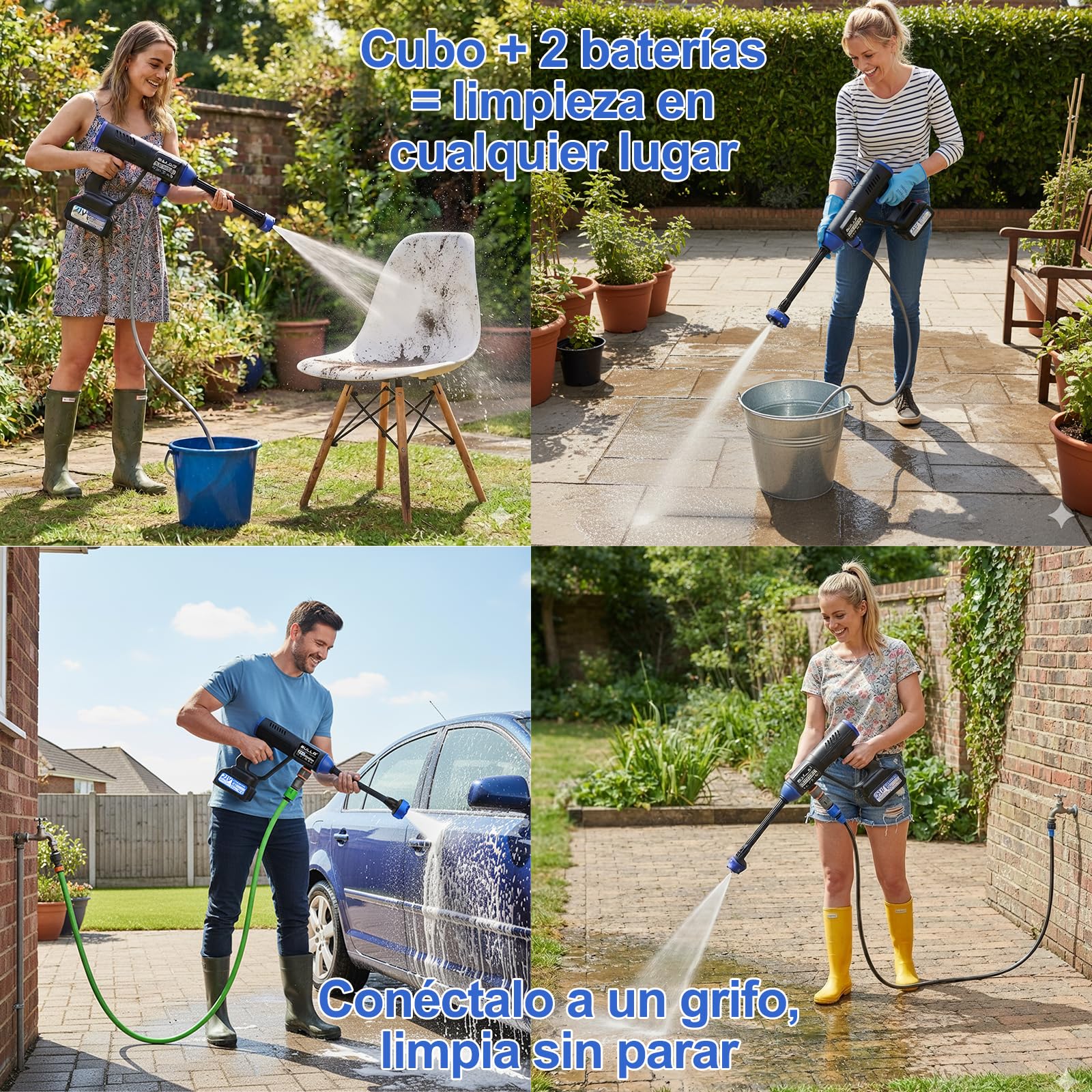 Hidrolimpiadora Bateria, hidrolimpiadora portatil con Pantalla Táctil y Control de Presión, Pistola de Agua a Presión Press & Clean con 2 Baterías de 4,0 Ah para Coches, Suelos y Jardines