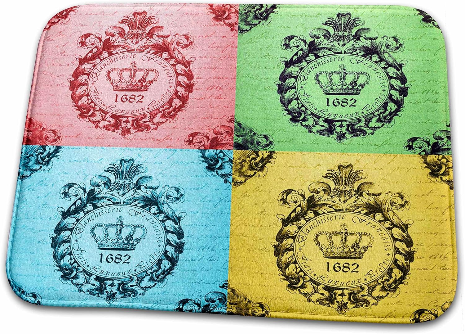 3dRose - Medallion, French Script, Crown Toile. Popular Print. - Bathroom Bath Rug Mat - (rug-218136-1)