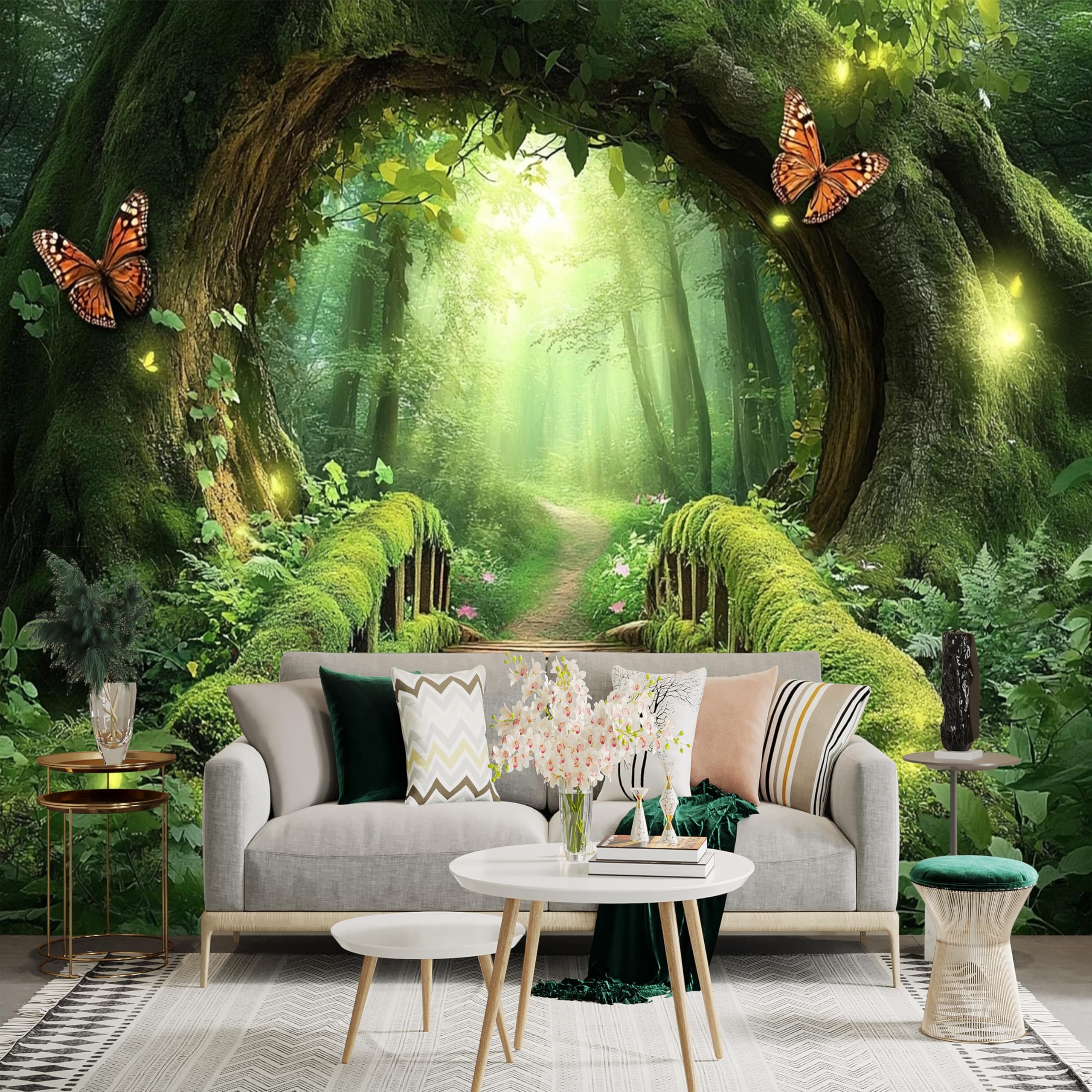 Custom Size Wall Murals - Enchanted Forest Bridge Removable Self - Adhesive Wall Fabric, Large Photo Wallpaper for Living Room,Bedroom,Office