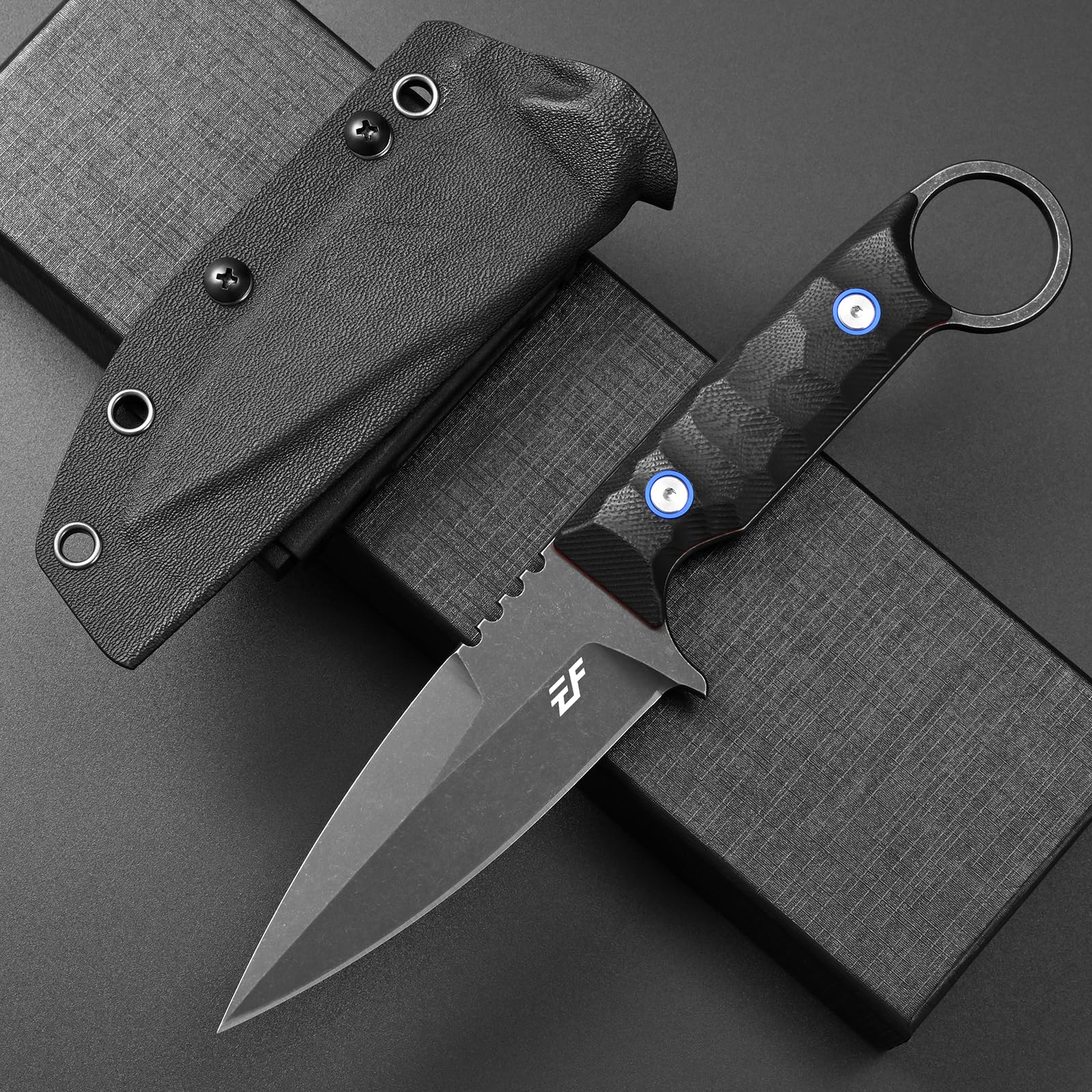 Eafengrow EF152 Fixed Blade Knife K110 Steel Blade G10 Handle Full Tang EDC Tool Knife for Outdoor Working Camping Survival(Black)