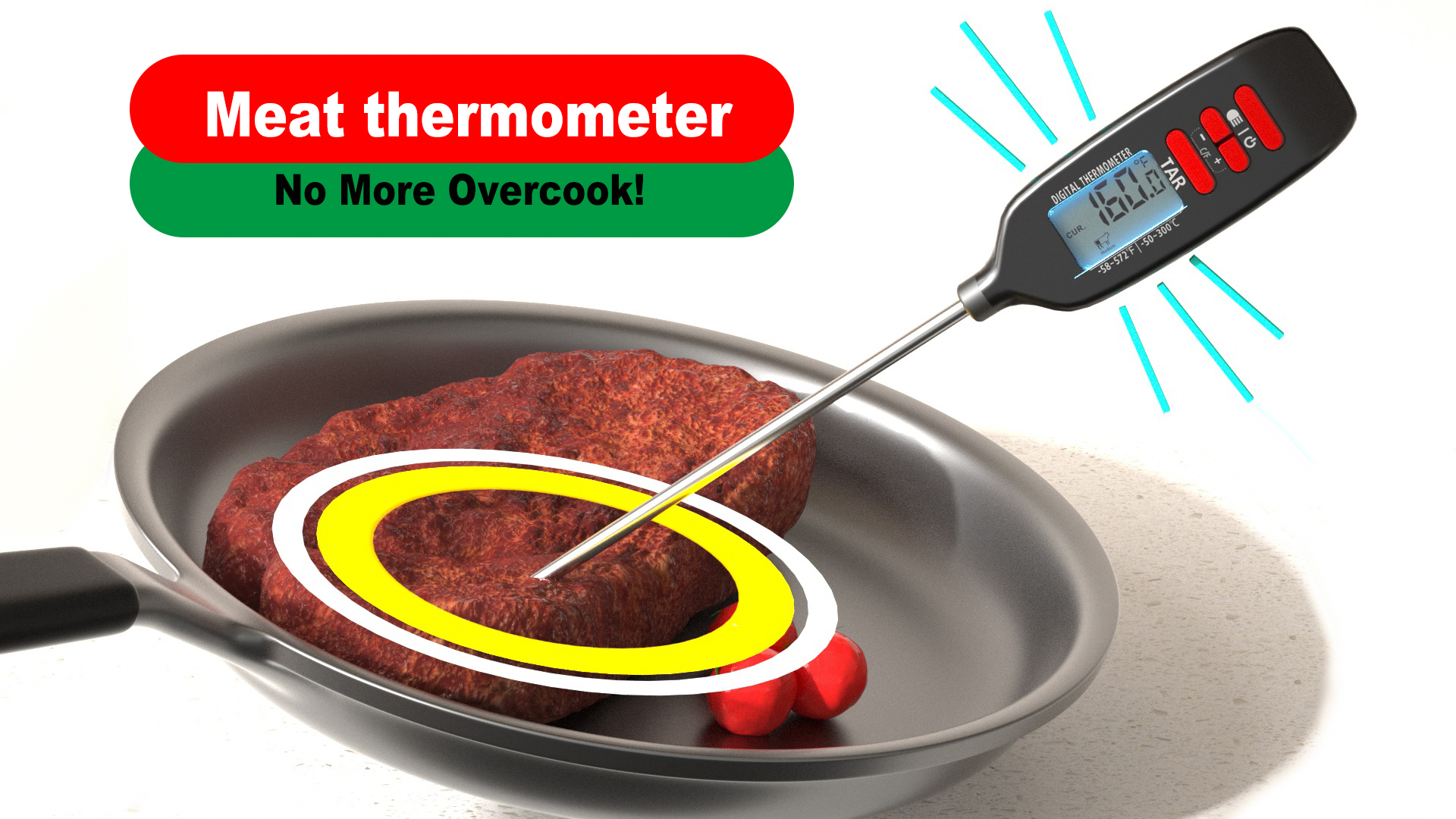 Glow Termometro Istantaneo Per Alimenti, Sonda Per Arrosti, Senza Batterie, Per Carne, Pollo, Barbecue - 3