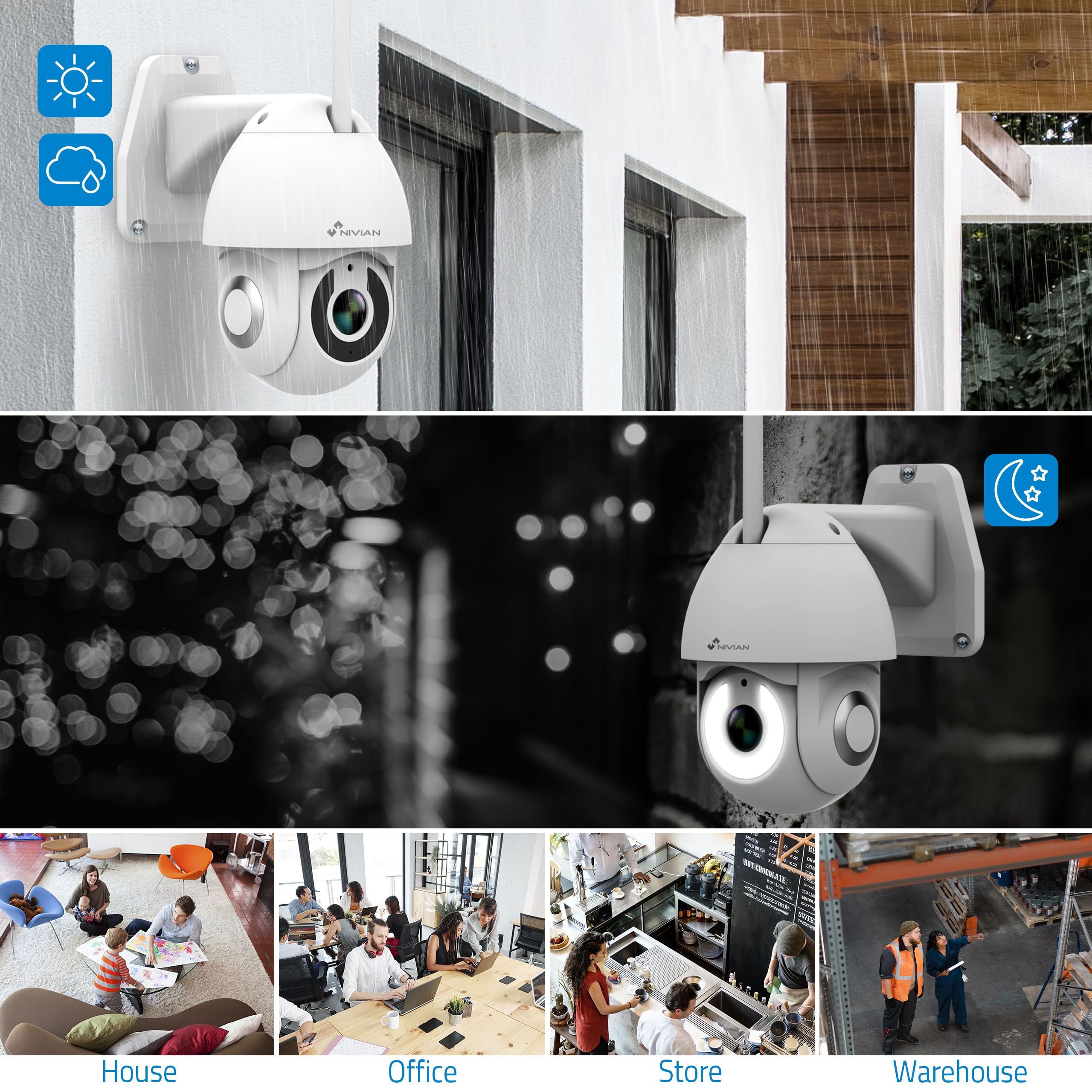 Nivian-Kamera PTZ Wifi 2.4Ghz-2K-360° zdalnego ruchu z funkcją Autotracking i wykrywania człowieka-Night Vision 10m-kompatybilny z Alexa i Google Home–Pilot z APP Tuya