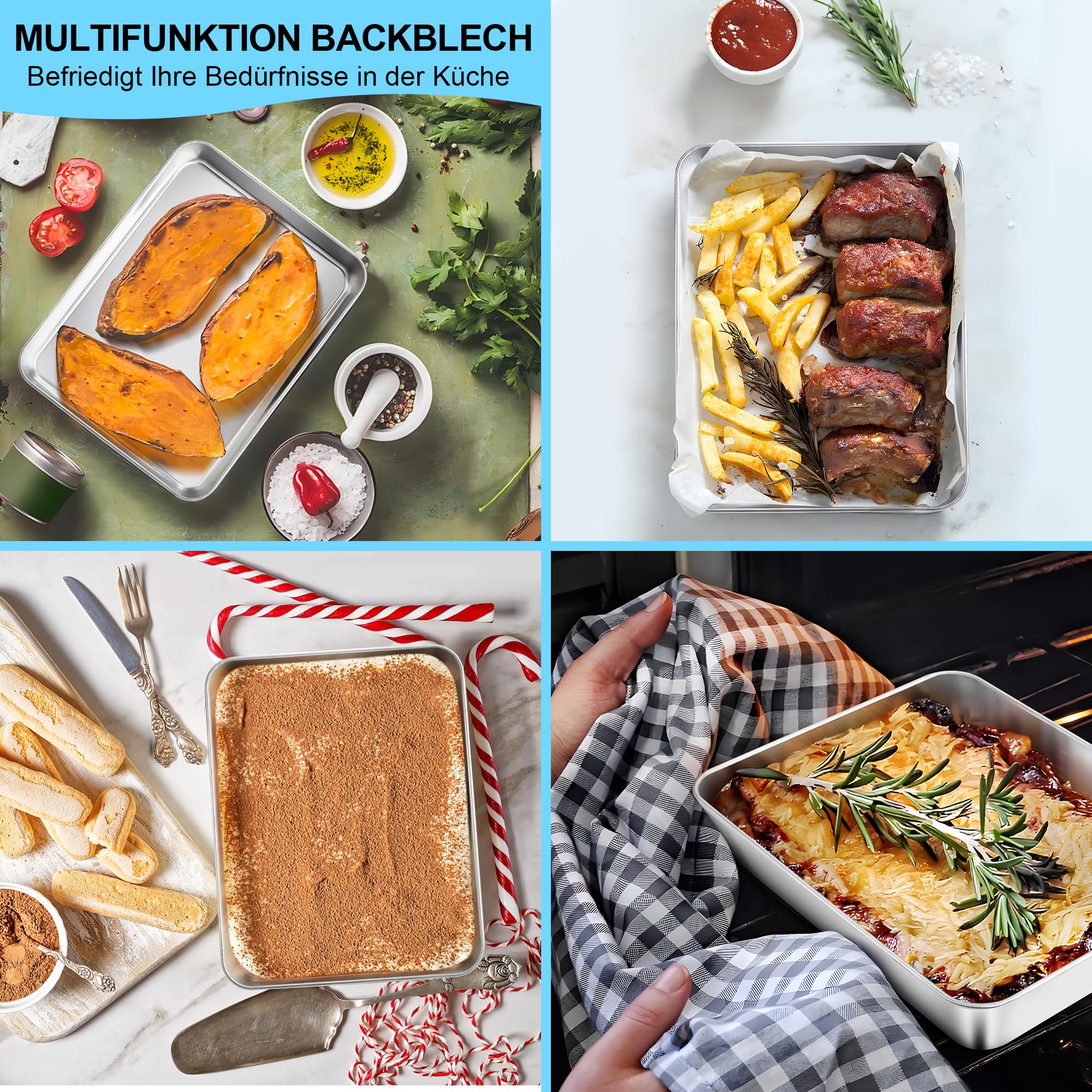 TEAMFAR Blacha do pieczenia, ze stali nierdzewnej, mała, prostokątna, forma do pieczenia, głęboka forma do pieczenia ciasta/lasagi/brownie, zdrowa i wytrzymała, nadaje się do mycia w zmywarce, 23,8 x