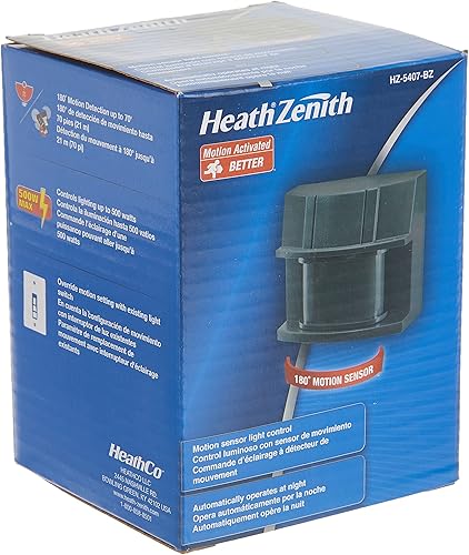 Miniatura 5 de Heath Zenith SL-5407-BZ Sensor de movimiento de repuesto de 180 grados temporizador seleccionable sensibilidad de detección de movimiento ajustable