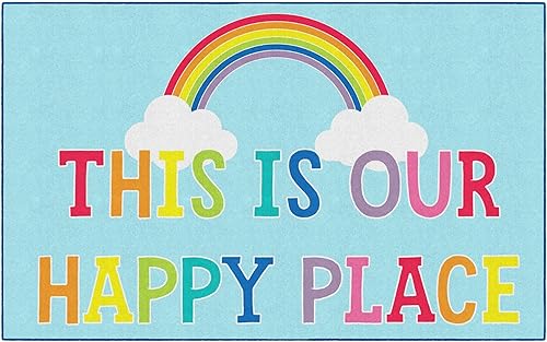 Alfombras estilo colegiala Hello Sunshine This is Our Happy Place - Tapete de bienvenida para interiores y exteriores, tapete divertido para la