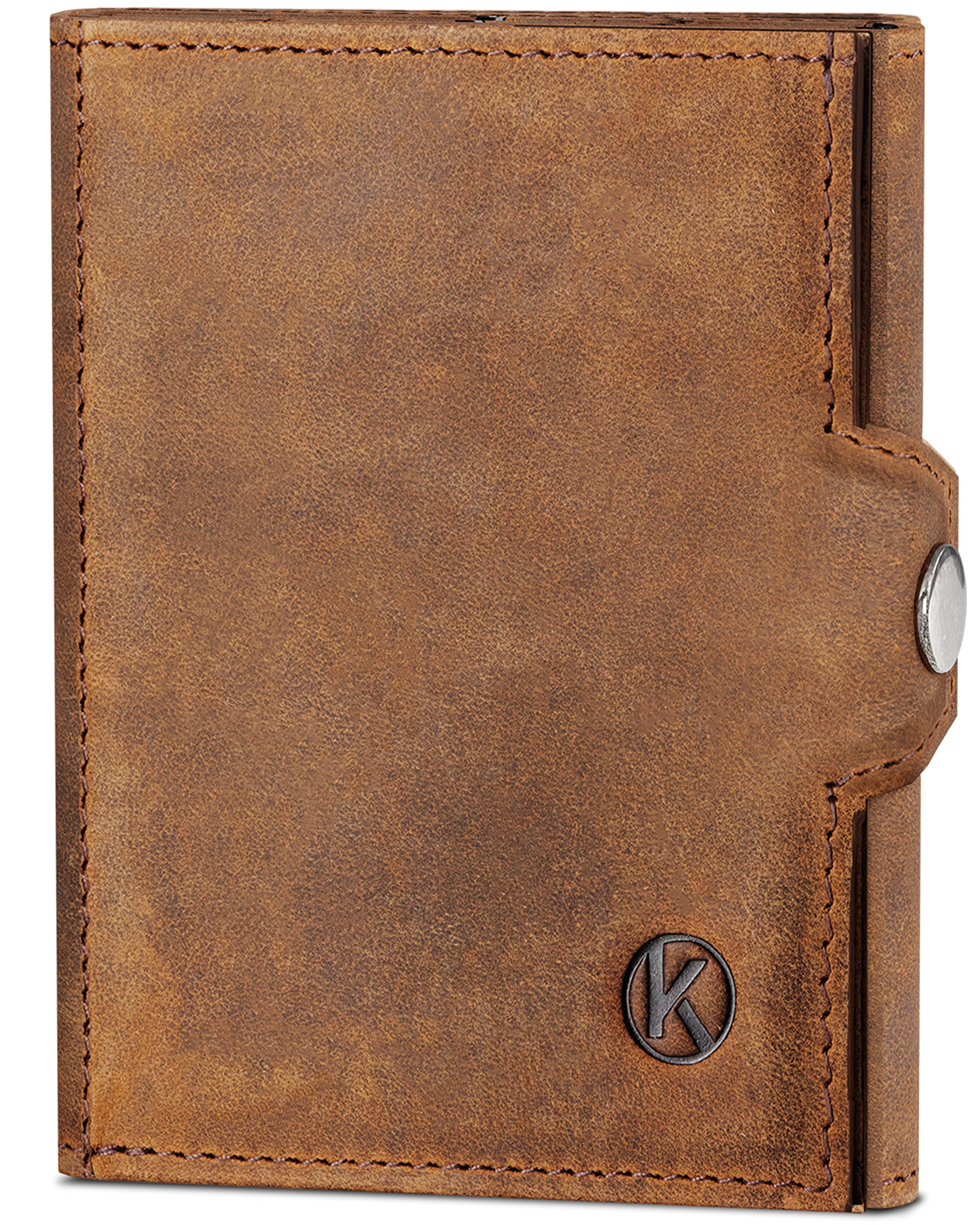 KORUTA® Slim Wallet mit Münzfach & RFID Schutz - Kartenetui - Mini Geldbörse für Herren & Damen - Kreditkartenetui Geldbeutel klein Portmonee Portemonnaie (Braun)