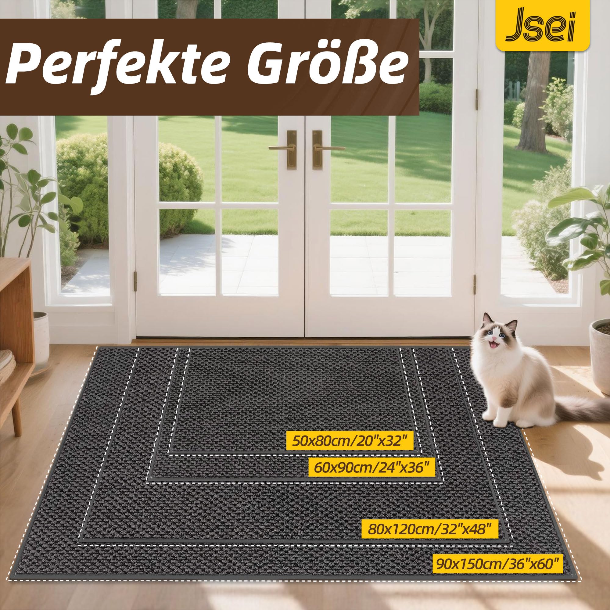 JSEI Fußmatte Innen 80 x 120 cm, Schmutzfangmatte rutschfest waschbar, Türmatte für Haustür Flur Eingang – Flacher Fußabtreter, Sauberlaufmatte für Küche & Wohnbereich, Dunkelgrau