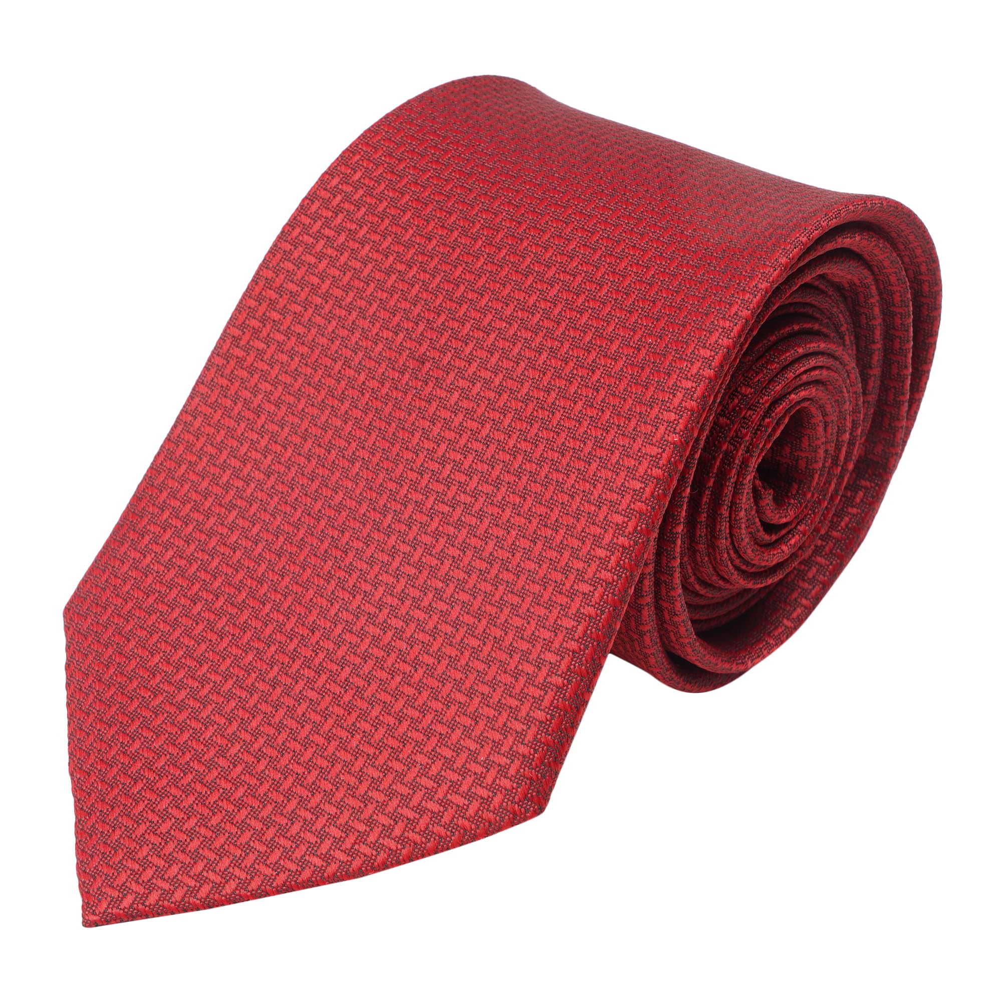 calixto Mens Micro,y Smooth Fabric Criss Cross Design Red color Neck Tie & Pocket Square With Leatherite Gift Box-picture-3