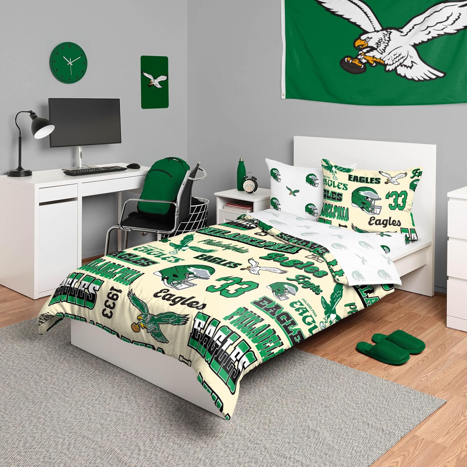 FOCO Unisex-Adult NFL Team Logo Bed in a Bag Comforter Sheets Pillow Cases Bedding 5-Piece Set Philadelphia Eagles Tw"