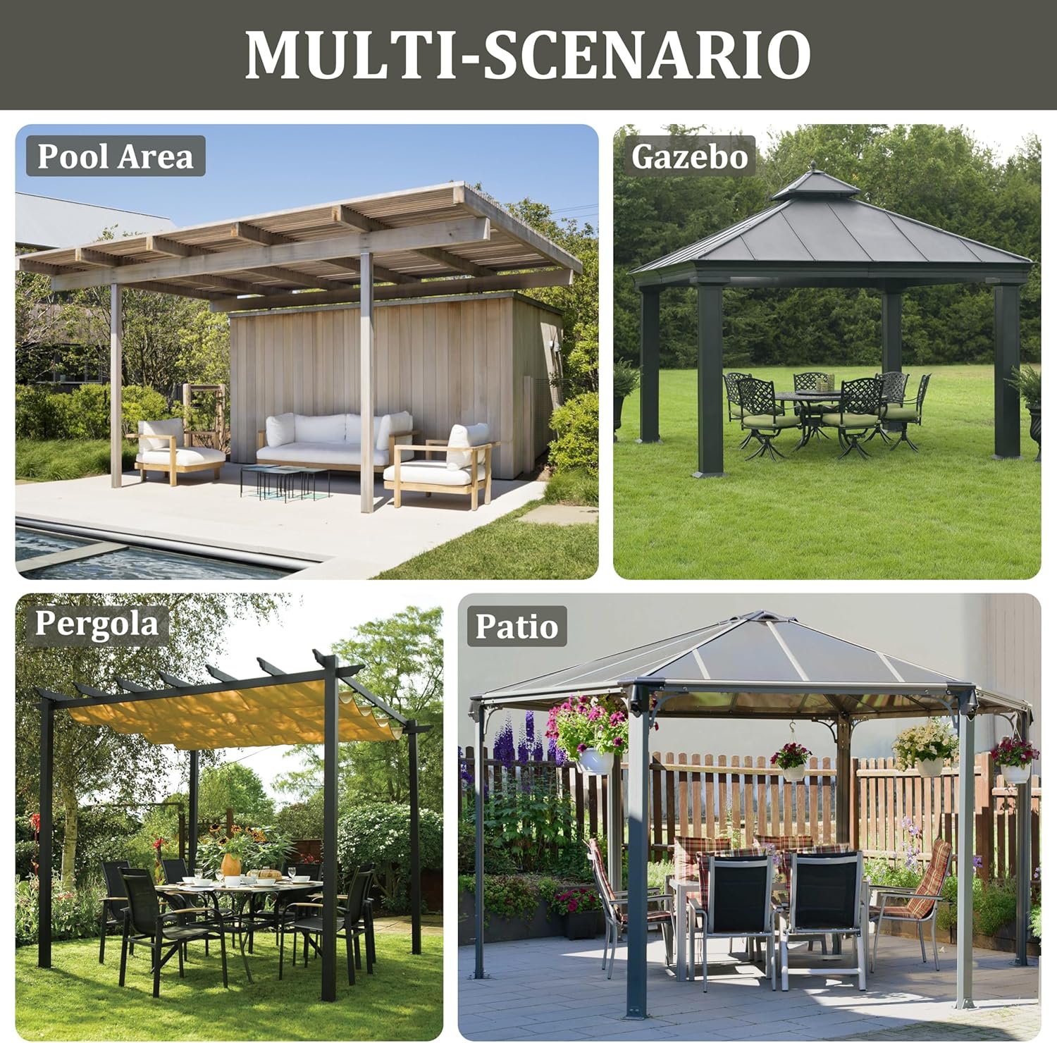 Outdoor Gazebo Curtain Replacement Universal 4-Panel Sidewalls 12' X 16',Outdoor Patio Waterproof Privacy Curtain with Double Zipper for Patio,Garden, and Backyard (Curtain Only)