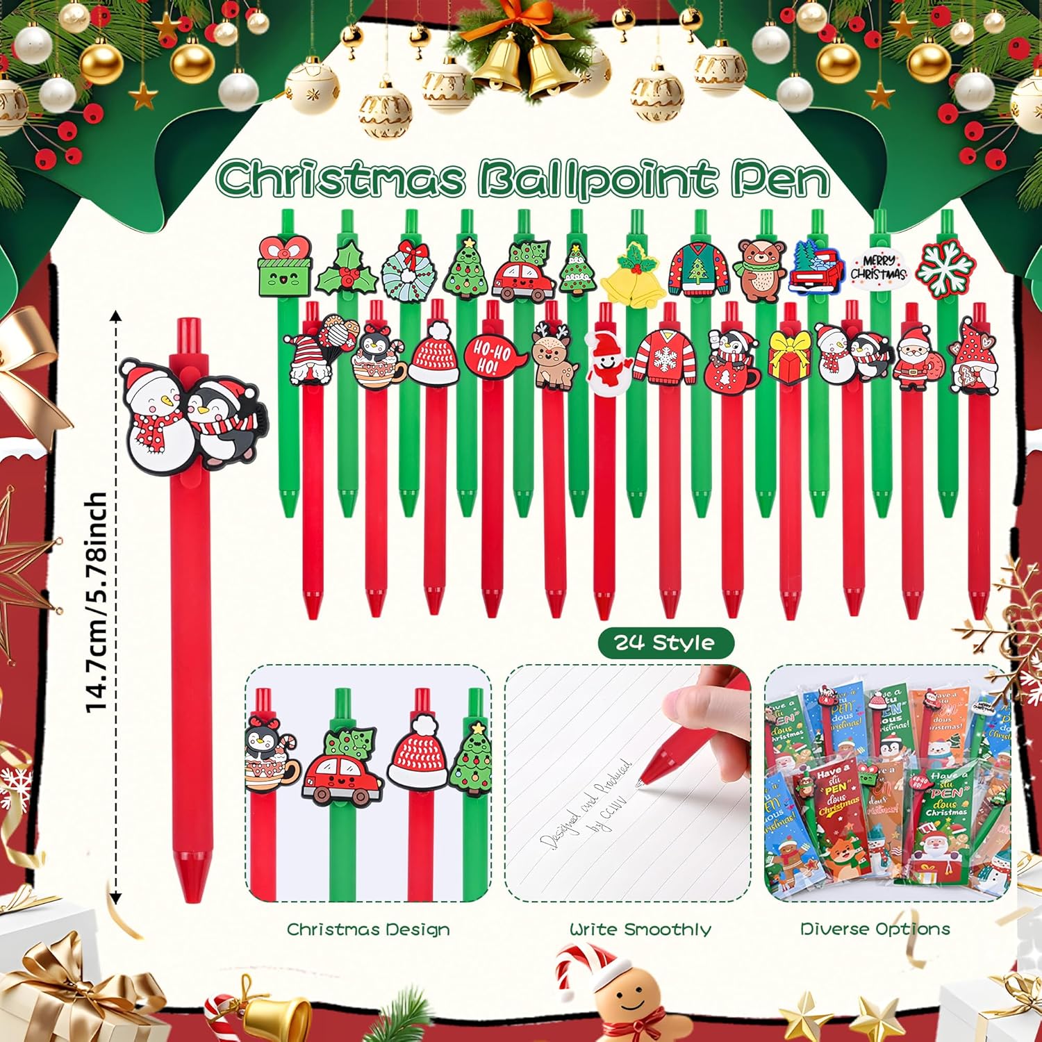 LiYiQ 48 PCS Christmas Ballpoint Pens Bulk for Christmas Stocking Stuffers Christmas Classroom Gifts for Classroom Prizes, Office Supplies