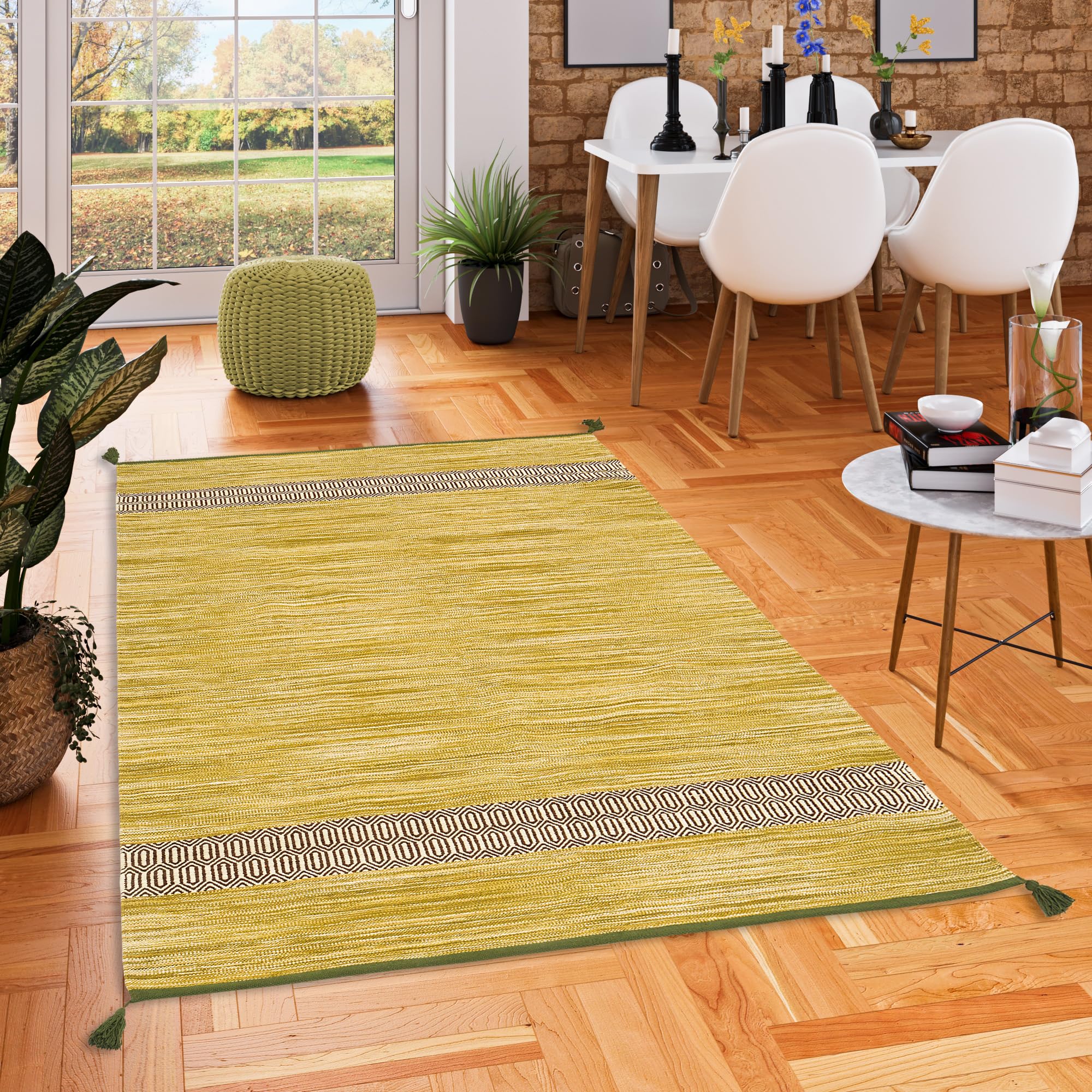 Pergamon Tapis Naturel Laine de Construction Kilim Toskana Bleu | Tapis Naturel tissé Main Entretien Facile pour Cuisine Couloir Salon