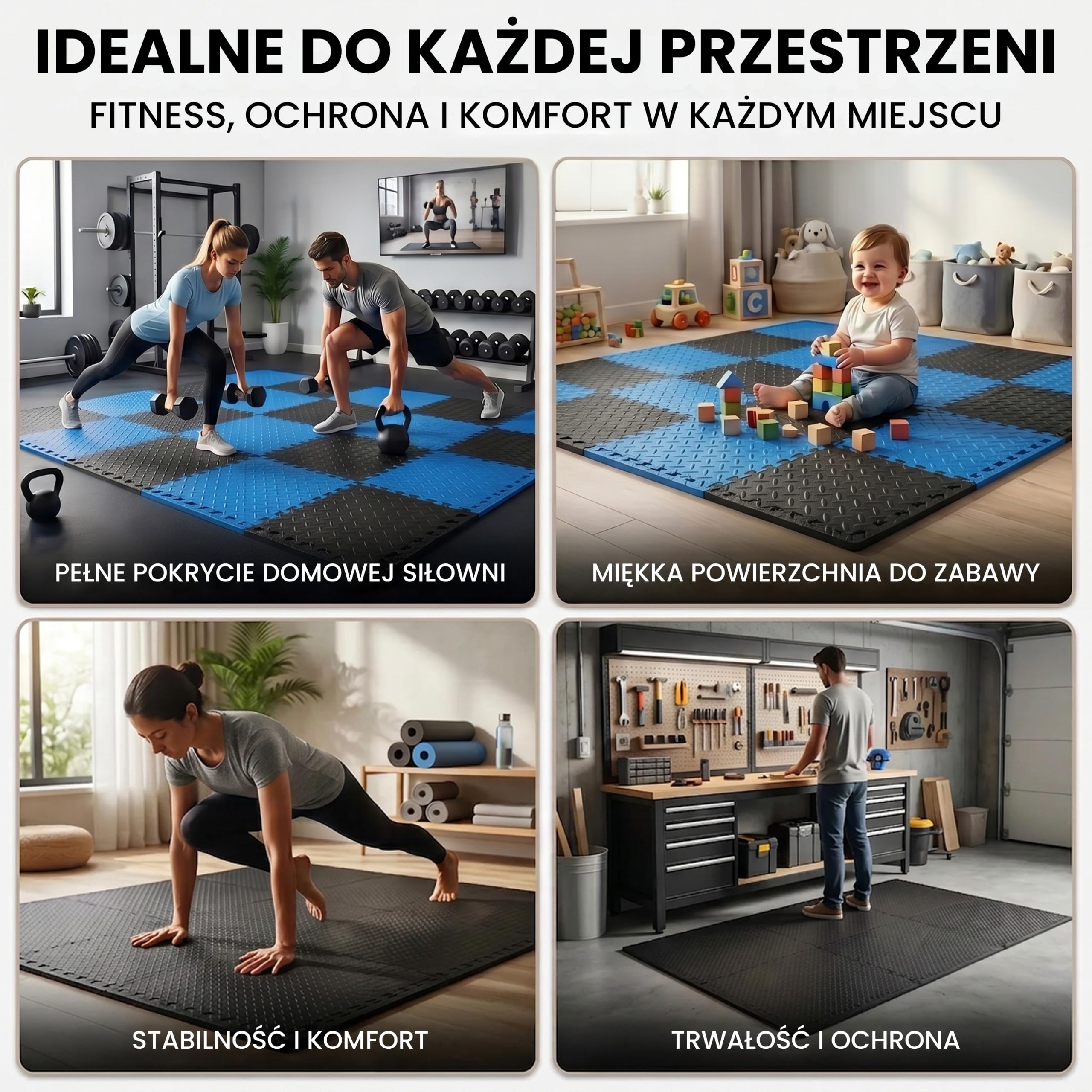 Fitem Środowiskowe płytki piankowe EVA, mata sportowa, puzzle, ochrona podłogi, garażu, Tatami, basen, fitness, trening siłowy, siłownia, 63 x 63 x 1 cm lub 44 x 44 x 1 cm