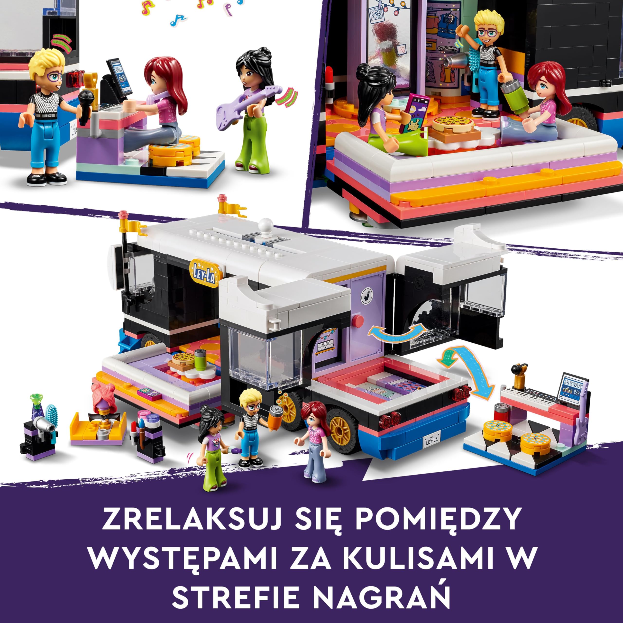LEGO Friends Autobus koncertowy gwiazdy popu, Zestaw Zabawek Muzycznych do Zbudowania dla 8-latki, z Pojazdem i 4 Minilaleczkami, Pomysł na Prezent dla Dzieci, dla Dziewczynek i Chłopców, 42619