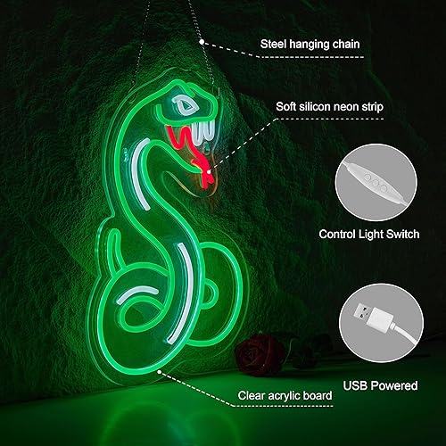 Miniatura 4 de Letrero de neón de serpiente para decoración de pared, letrero de serpiente pitón con luz LED de neón regulable.