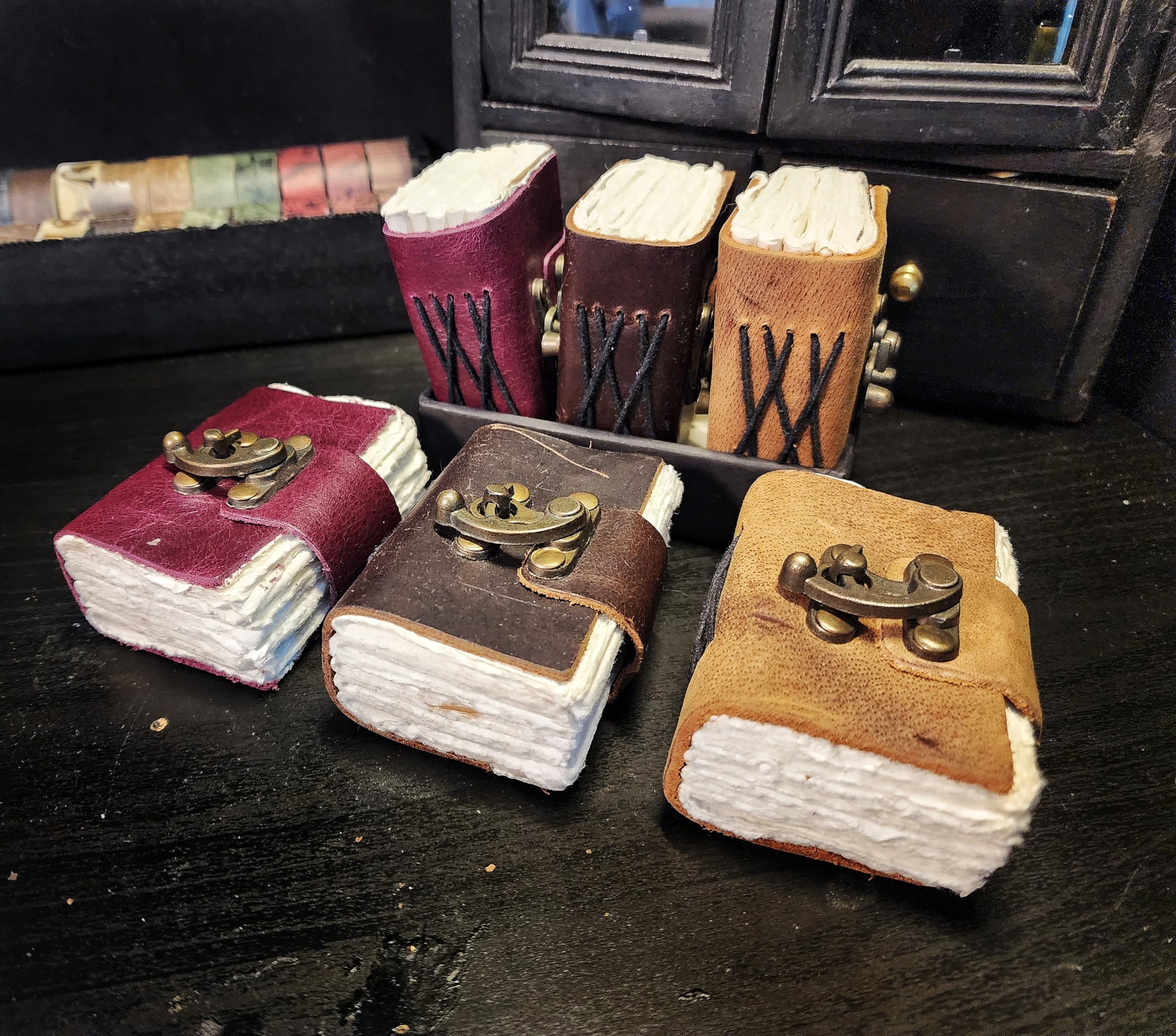 Set di 3 mini diari in pelle fatti a mano, piccoli album vintage per album di ritagli, album tascabili artisti, piccoli quaderni in pelle, senza righe, regalo per artisti, scrittori e album di ritagli