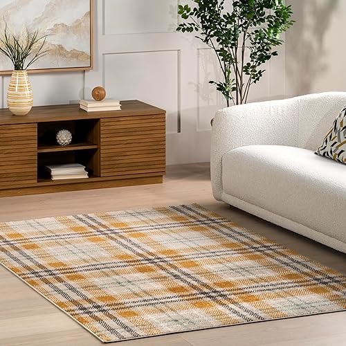 nuLOOM Fiorella - Alfombra a cuadros de 4 x 6 pies para sala de estar, dormitorio, comedor, cocina, naranja y grisgris