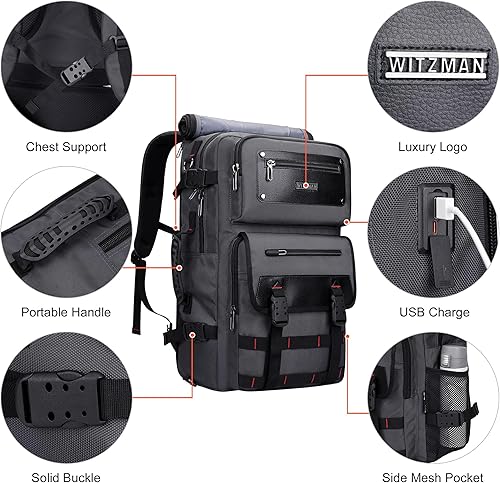 Miniatura 7 de WITZMAN Mochila de viaje de mano para hombre, bolsas de lona para laptop de 17 pulgadas, aprobada por aerolíneas, mochila para laptop, Gris