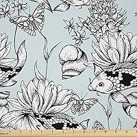 Vista 429 de Ambesonne Tela de Fiesta Popstar por Yarda, Estilo de Dibujos Animados Garabatos Dibujados a Mano Tema Musical Impresión de Arte Lineal, Tela