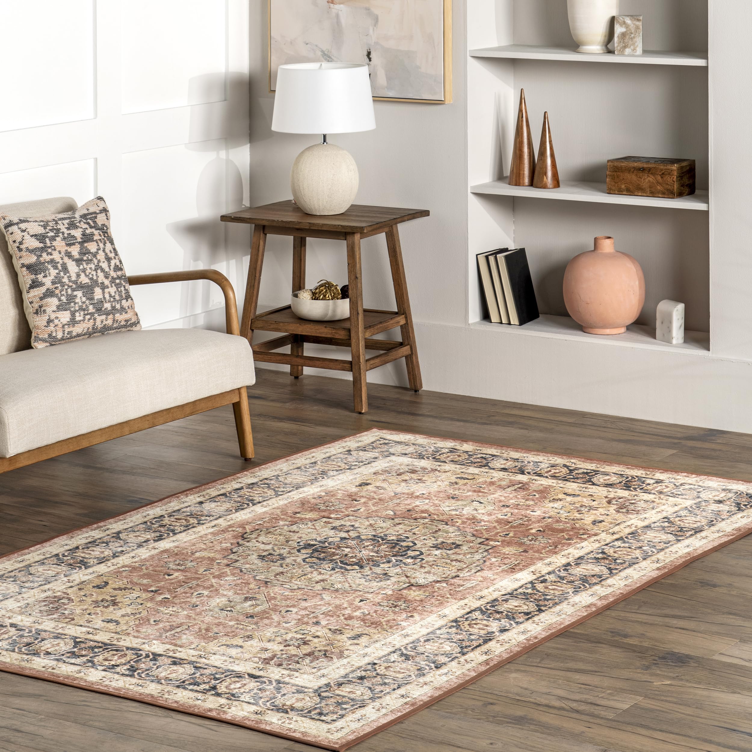 Tapis lavable nuLOOM Jessa motif médaillon résistant aux taches