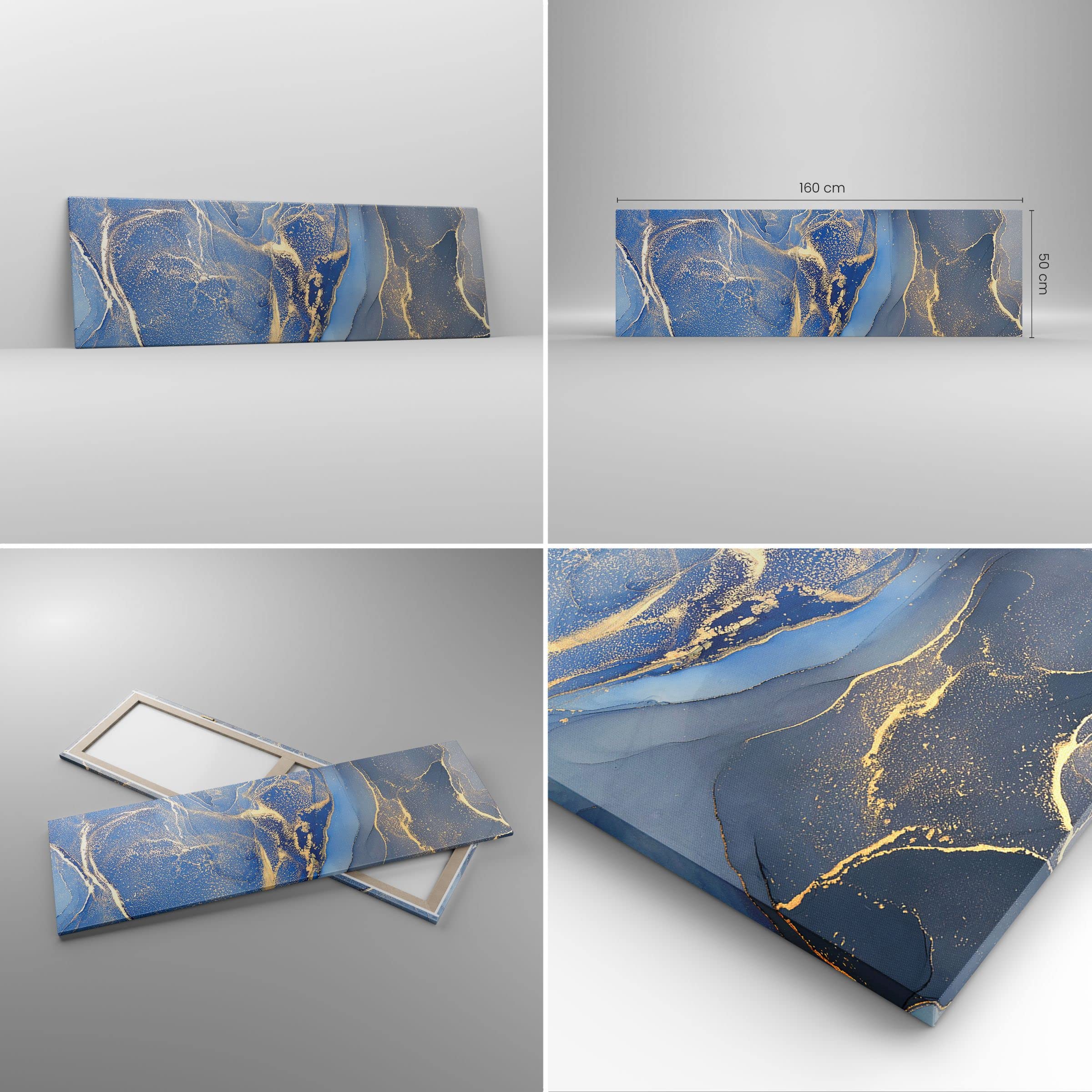 Panorama Bilder auf Leinwand 160x50cm Leinwandbild Gold Blau Farbe Groß XXL Wanddeko Bild Schlafzimmer Küche Wandbilder Dekoration Wohnzimmer Wall Decor Canvas Wand Kunstdruck Art AB160x50-5029
