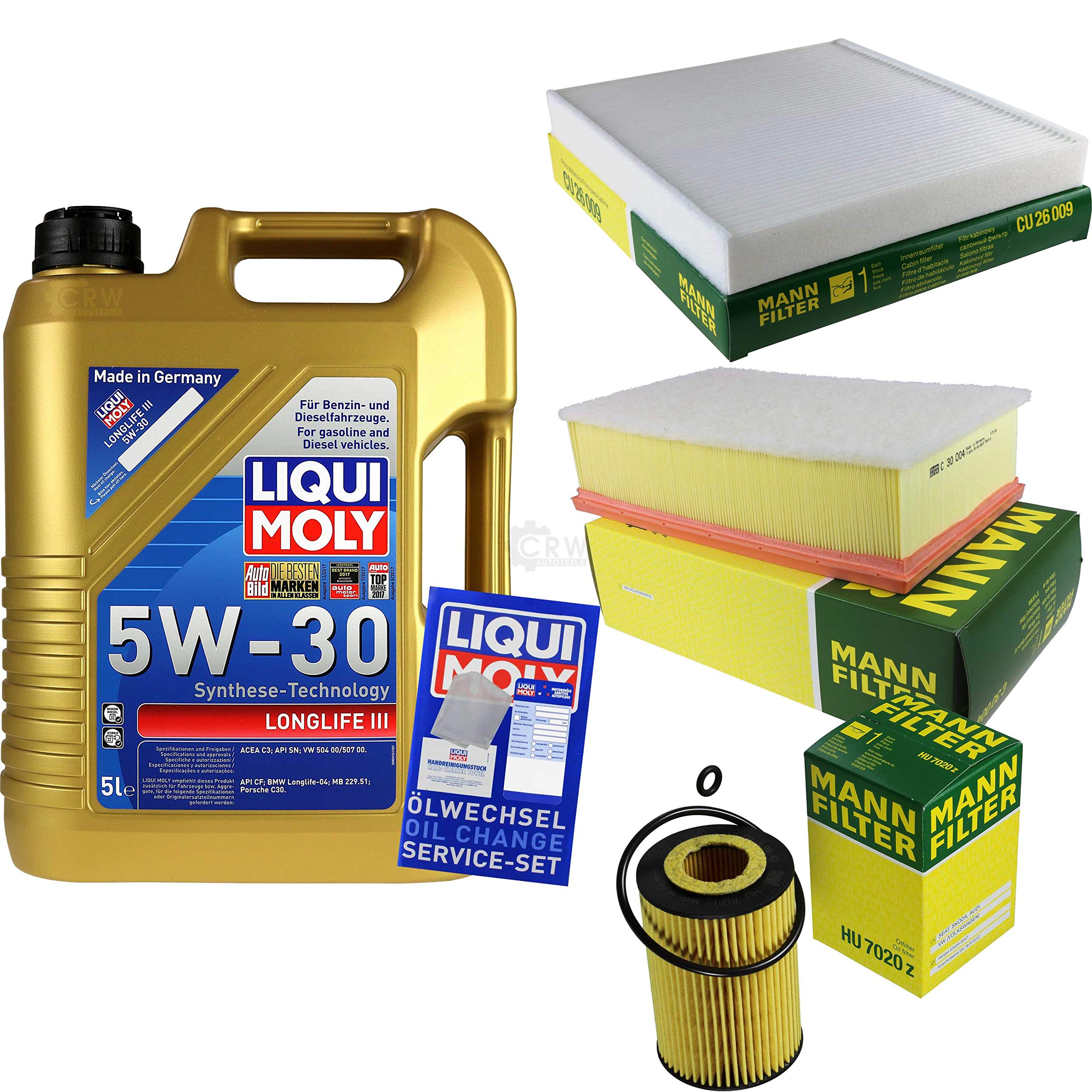 QR-PARTS 69367410 - Juego de filtros de 5 litros de aceite de motor Liqui Moly Longlife III 5W-30 MANN-FILTER para cabina