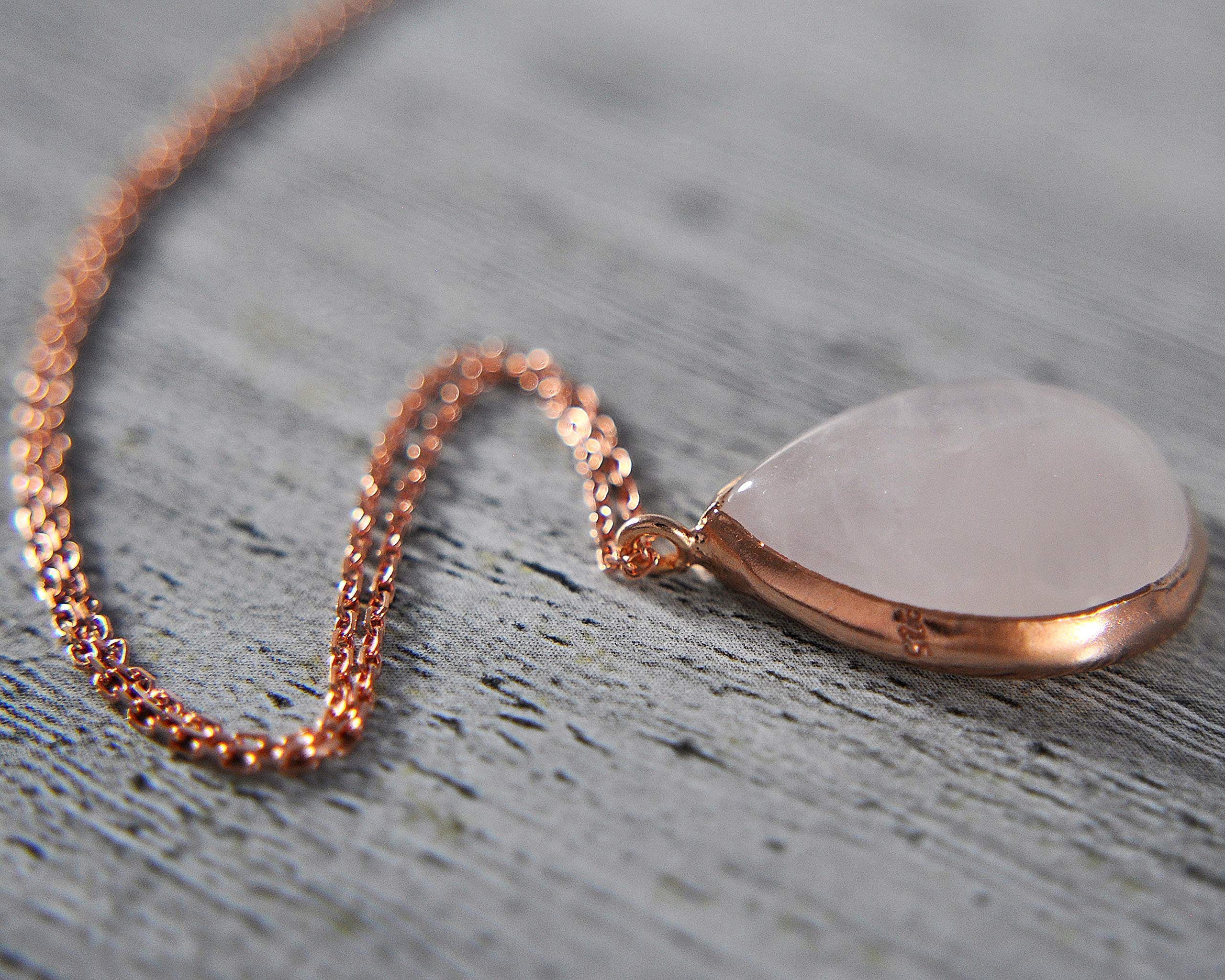 925 Sterling Silber - Kette - Edelstein - Elegant - Damen-Schmuck - Geburtstag - Zarter Rosenquarz in Roségold - Geschenk für Sie - Schmuck-Geschenk - Handmade Geschenk