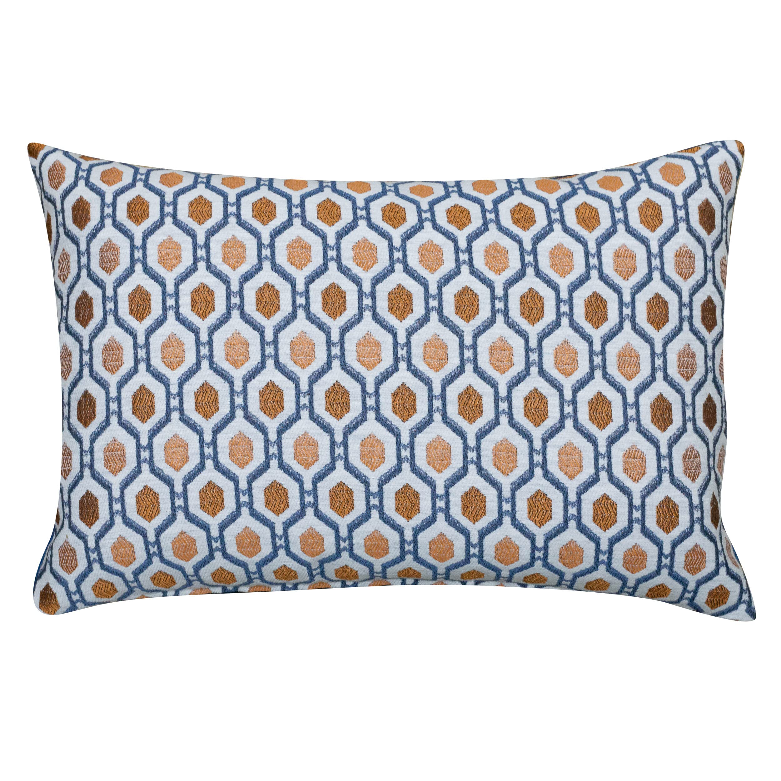 Linen Loft Orange Cosmo Diamond Boudoir Cushion Cover In Spice And Navy. Modern Geometric Small-Scale Design In Burnt & Indigo Blue. 17X12 Cushion Cover Only.