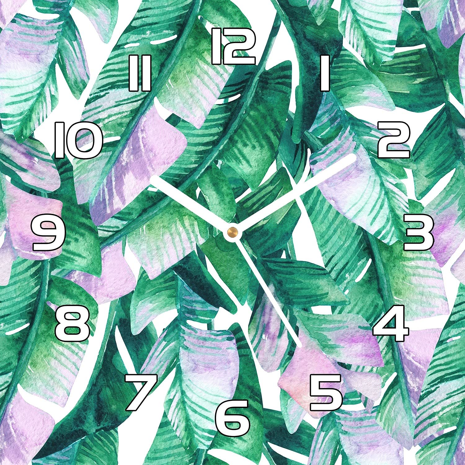 Horloge en verre 30x30 cm feuilles banane lisible et facile à nettoyer