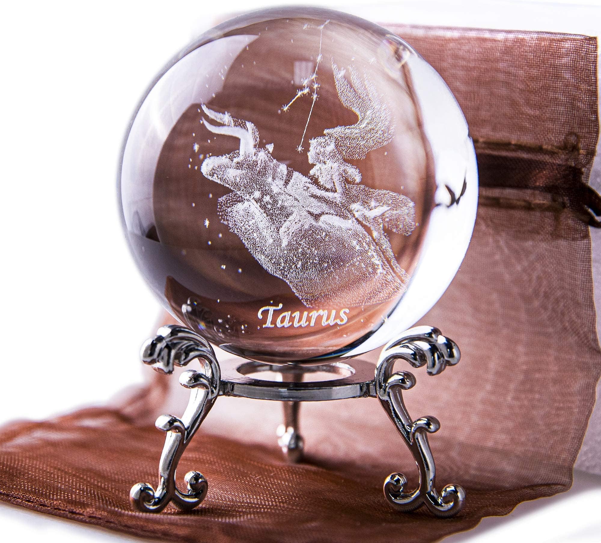 60mm 3D Taurus Crystal Ball Figurine Gifts for Women Men Glass Laser Engraved Taurus Crystal Ball with Stand Paperweights Glass Ball Ornaments Decorations Gifts for Lovers
