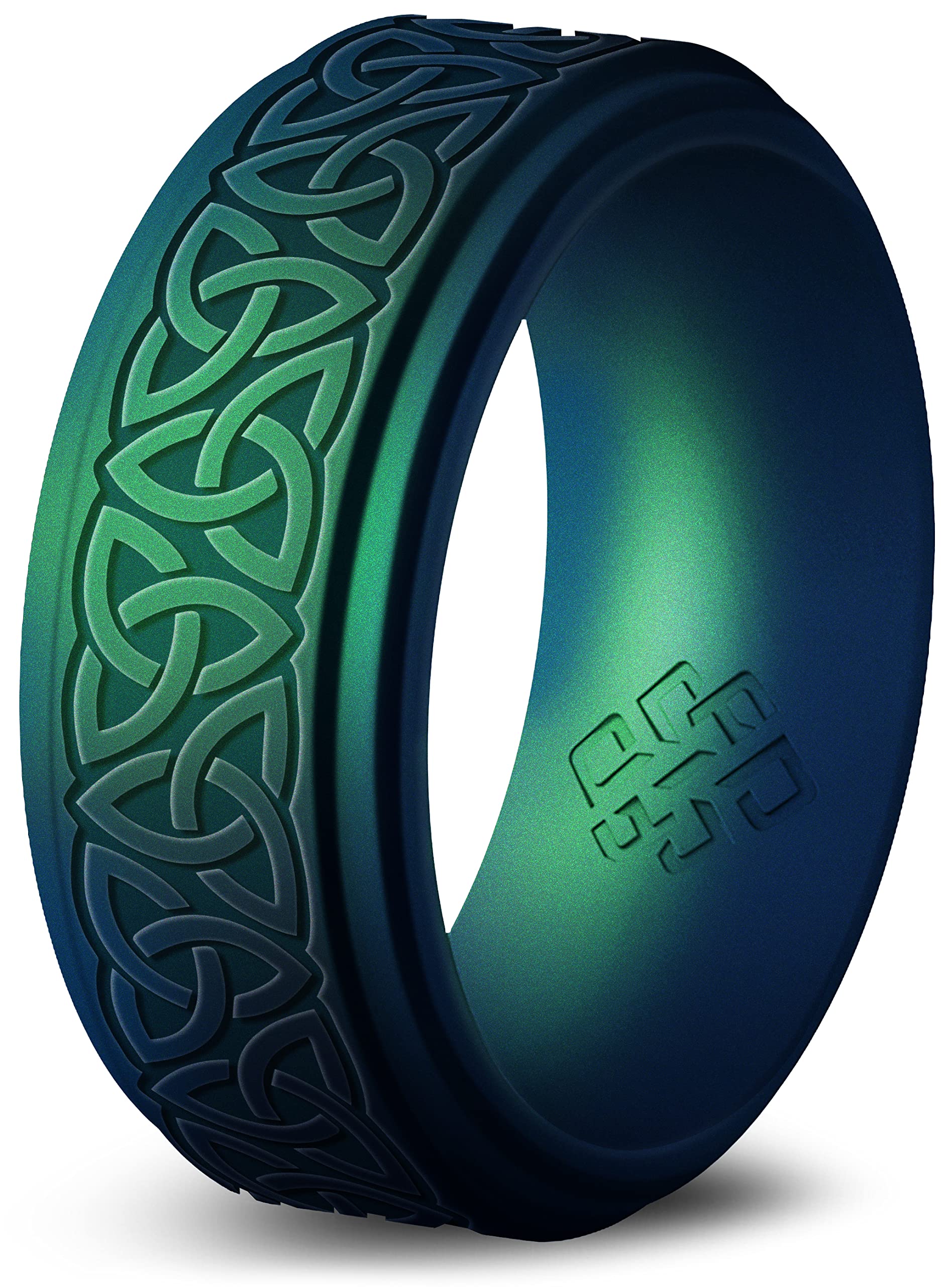 Knot Theory Silicone Ring for Men - Trinity, Claddagh, Celtic Engraving - 8mm Bandwidth Breathable Comfort Fit