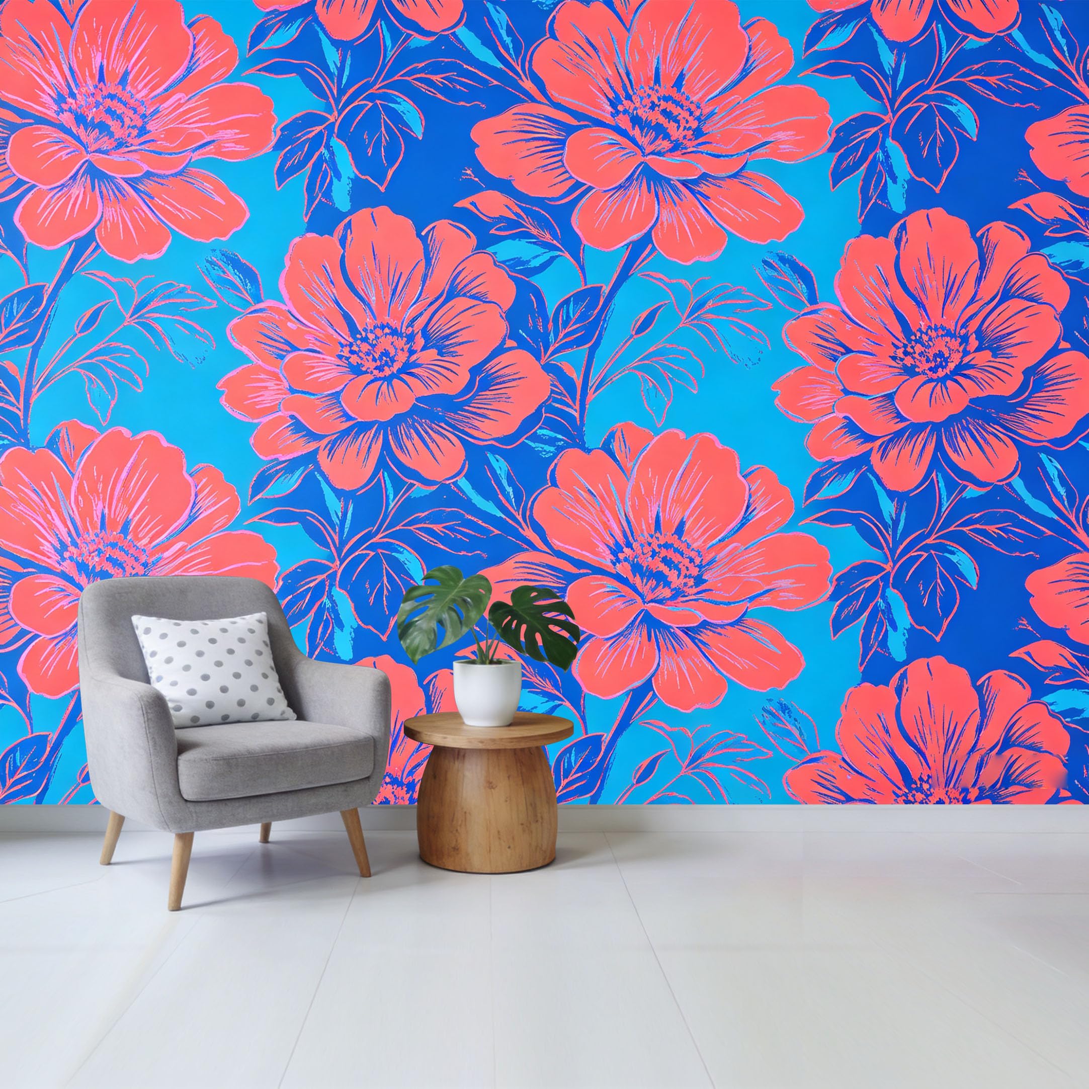 Qzlithotic Yq2605250056 Custom Size Wall Mural Vibrant Coral Peony Flower Botanical Watercolor Abstract Pattern Selfadhesive Wall Fabric Removable Wallpaper For Home Office Decor
