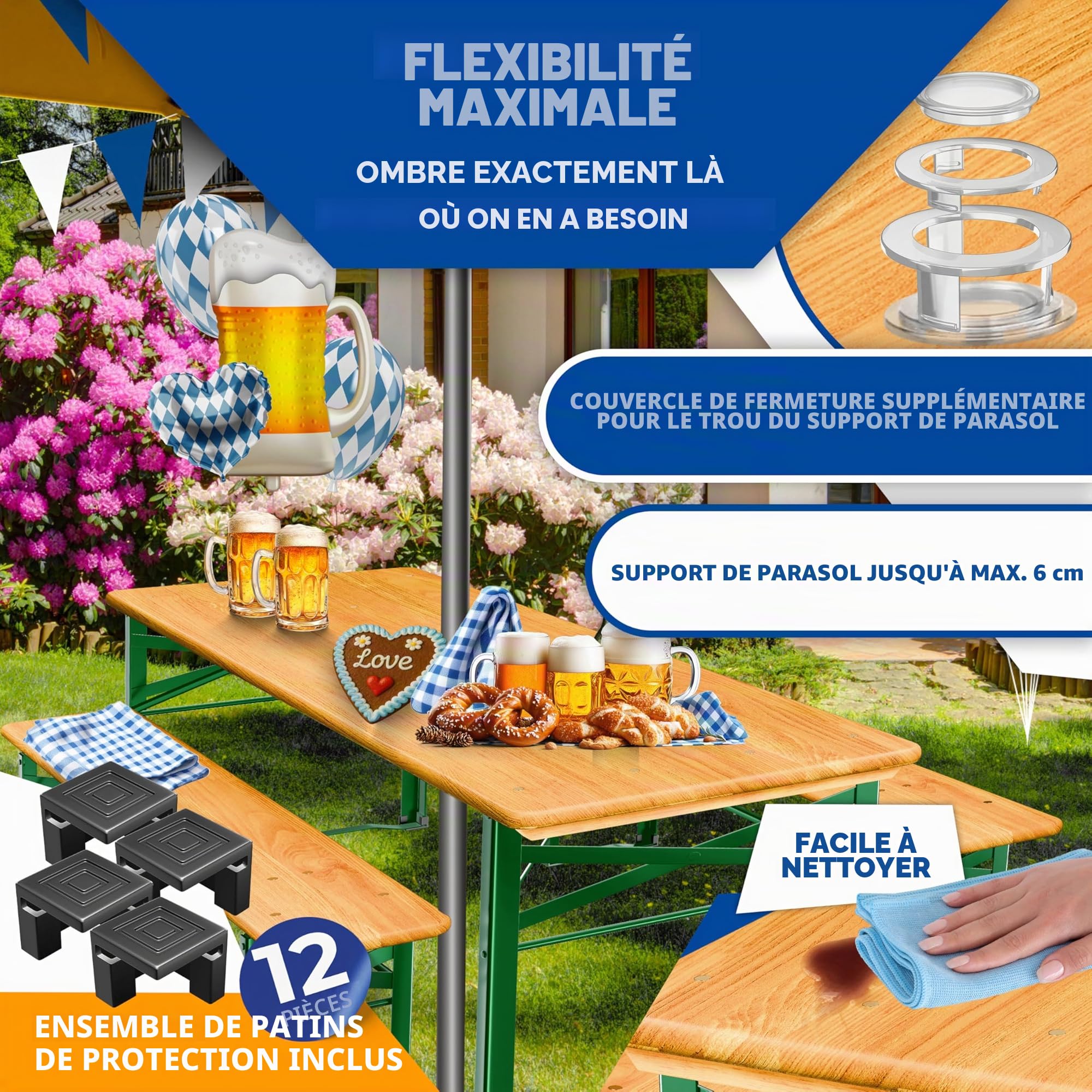 KESSER® Ensemble Table et bancs de Brasserie Set de Meubles de Jardin 3 pièces | Pliable 170 x 46 x 75 cm | 2X bancs de Brasserie 1x Table de Brasserie | Haute