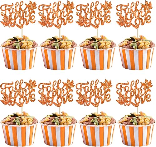 Gyufise 24 piezas de decoración para cupcakes con purpurina naranja con purpurina para otoño, despedida de soltera, decoración de cupcakes de boda,