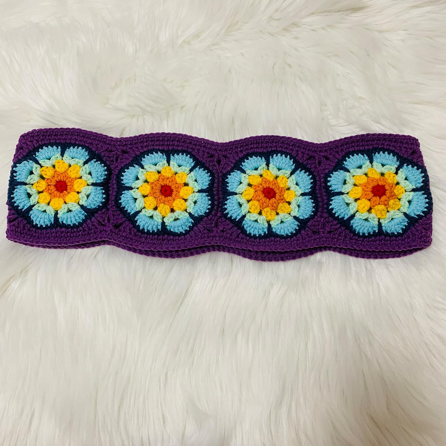 Handmade Crochet Steering Wheel Cover for Women Girl, Cute Purple Flower Seat Belt Cover, Car Interior Accessories Decorations. (Steering Wheel Cover+2 Seat Belt Cover)
