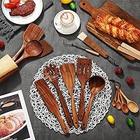 Vista 6 de Juego de utensilios de cocina de madera de 18 piezas con soporte, tabla de cortar, espátulas, cucharas, pinzas, batidor y accesorios