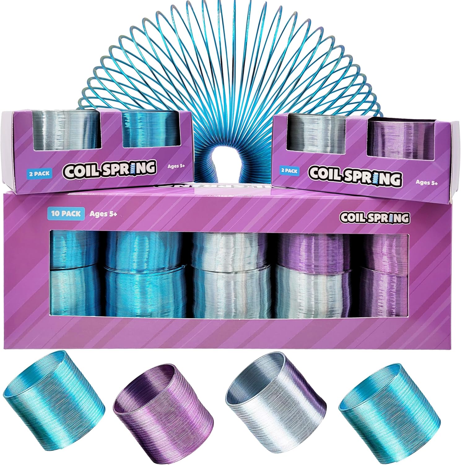 The Dreidel Company Metal Coil Spring, Goody Bag Fillers, Party Favor for Kids, Variety of 2.4" (60mm) Individually Boxed (3-Pack)